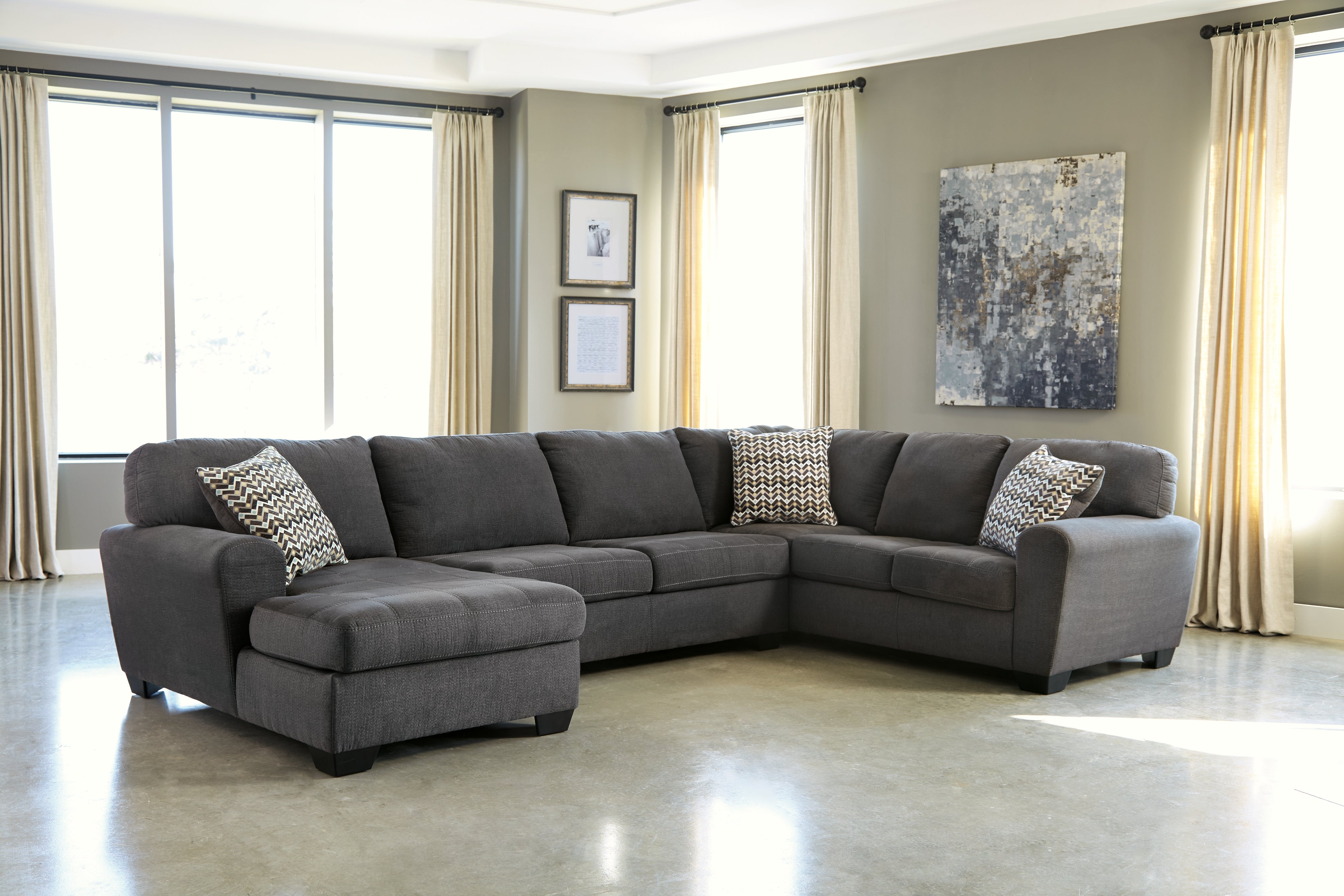 Elite Furniture Outlet - Ashley Furniture - Ambee Sectional - RAF 3-Piece Sectional with Chaise / Slate - 28620S1