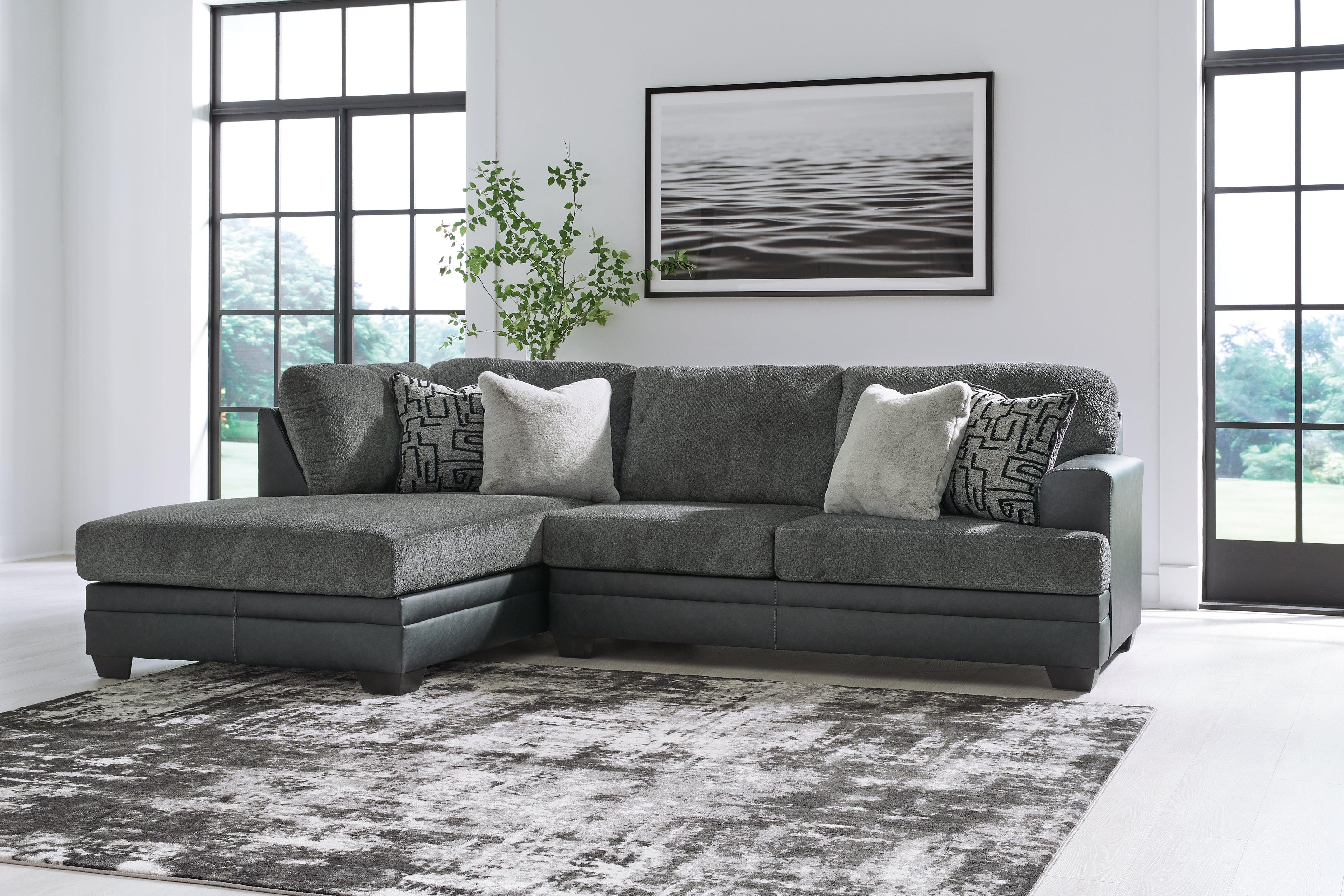 Elite Furniture Outlet - Ashley Furniture - Brixley Pier Sectional - RAF 2-Piece Sectional with Chaise / Graphite - 29906S1
