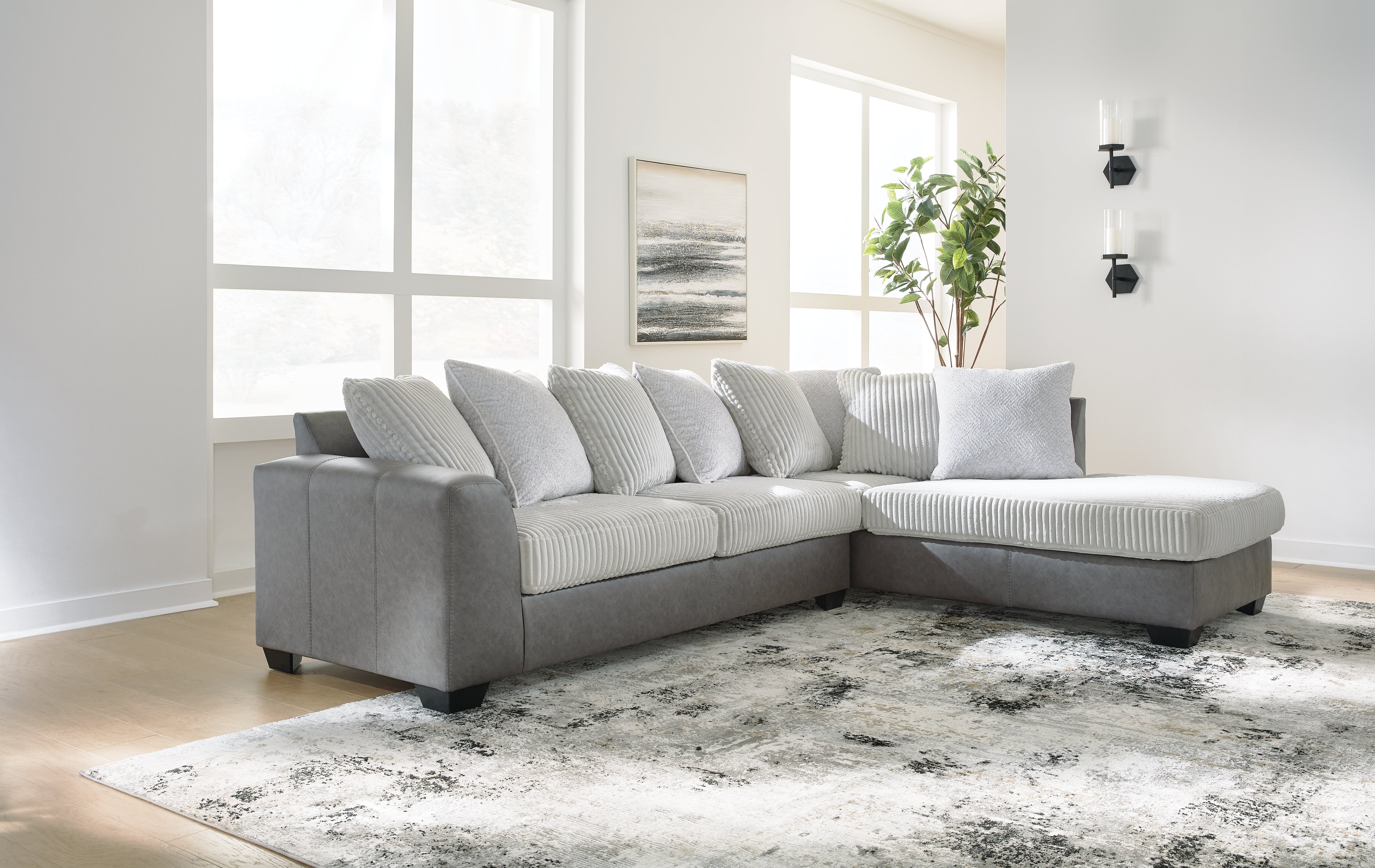 Elite Furniture Outlet - Ashley Furniture - Clairette Court Sectional - LAF 2-Piece Sectional with Chaise / Alloy - 31503S2