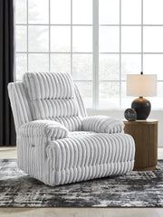Elite Furniture Outlet - Ashley Furniture - Rhines Falls Living Room - REC PWR Sofa w/Drop Down Table / Alloy - PC4280499