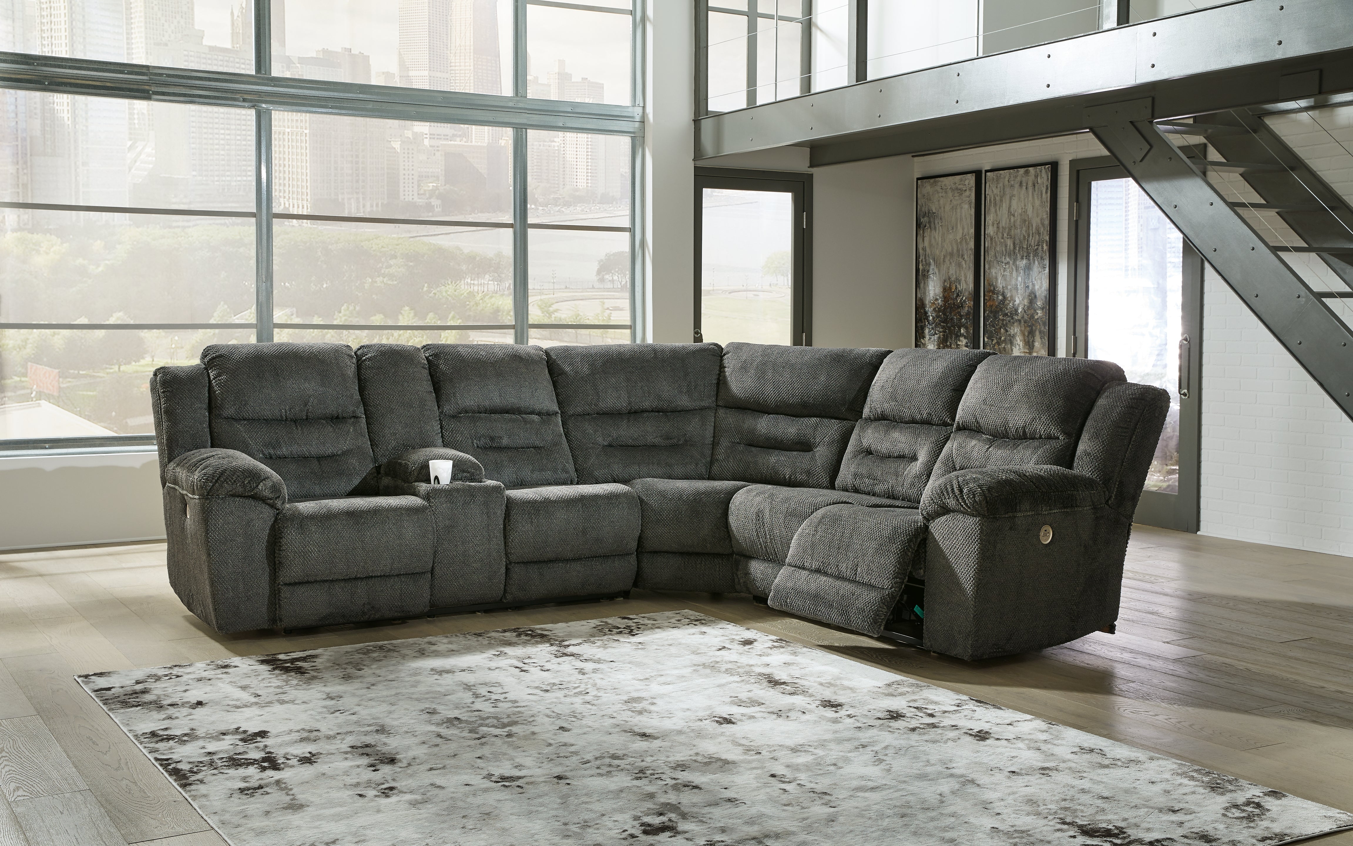 Elite Furniture Outlet - Ashley Furniture - Nettington Sectional - 3-Piece Power Reclining Sectional / Smoke - 44101S1
