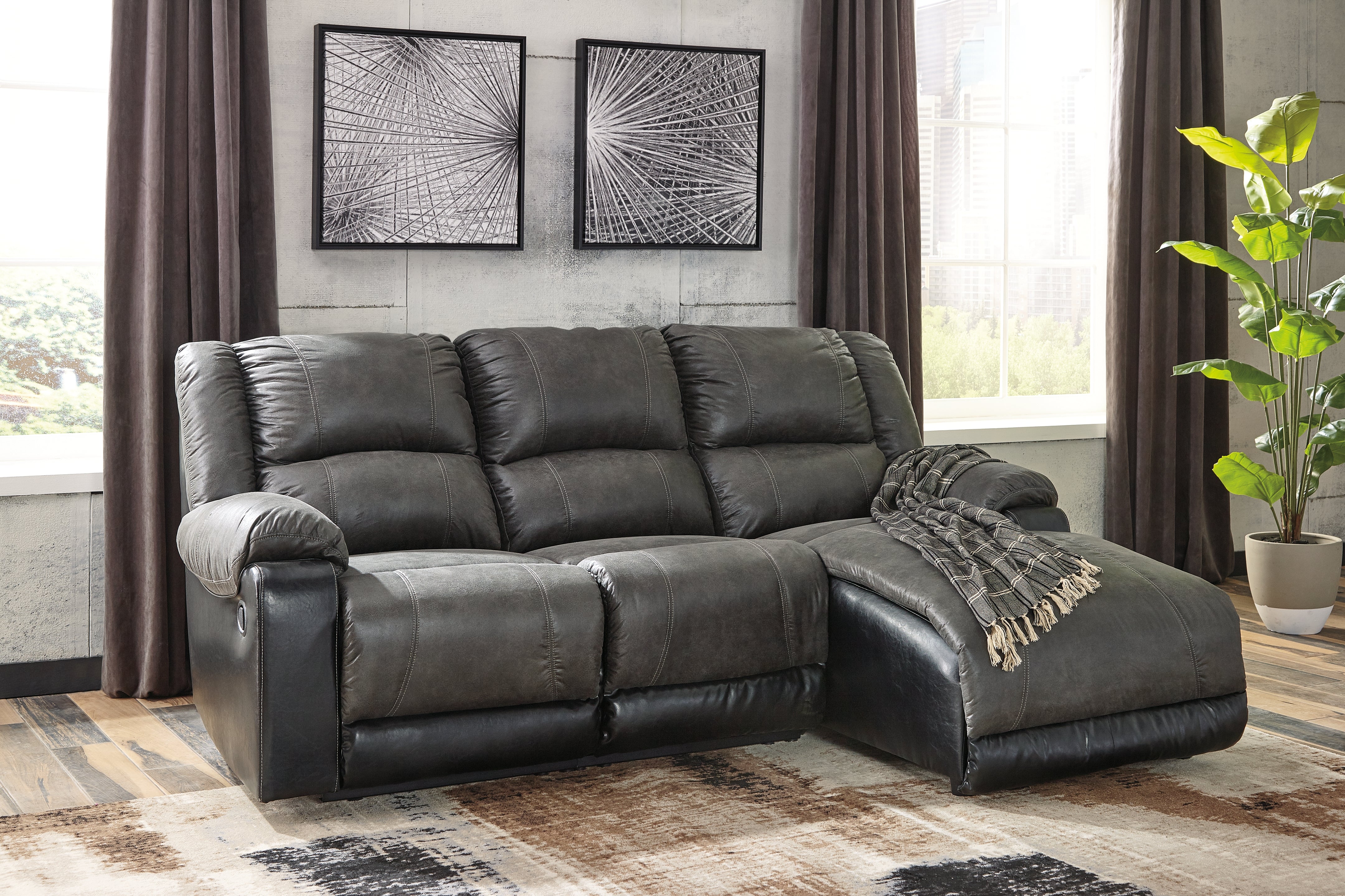 Elite Furniture Outlet - Ashley Furniture - Nantahala Sectional - 3-Piece Reclining Sectional with Chaise / Slate - 50301S9