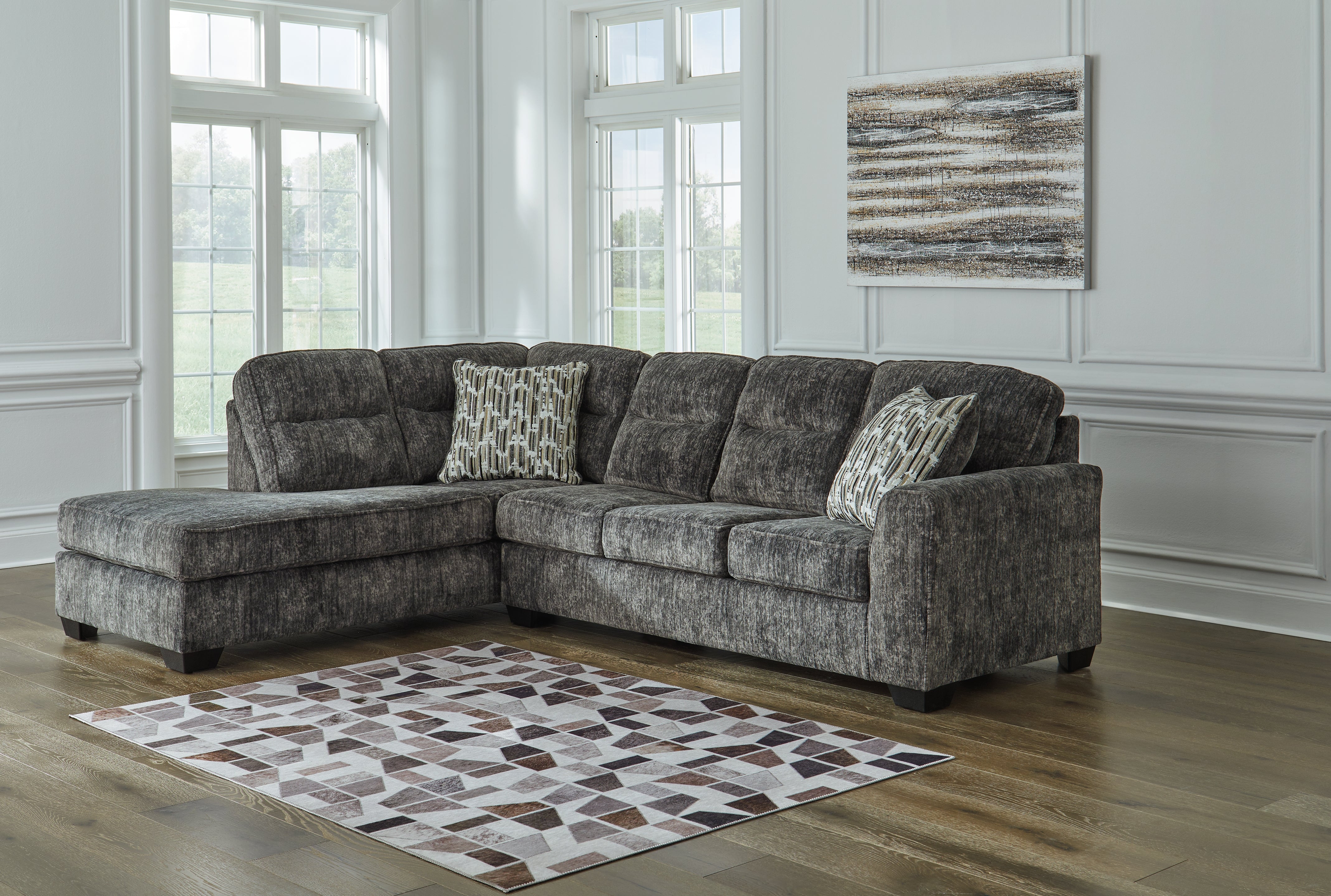Elite Furniture Outlet - Ashley Furniture - Lonoke Sectional - LAF 2-Piece Sectional with Chaise / Gunmetal - 50504S2
