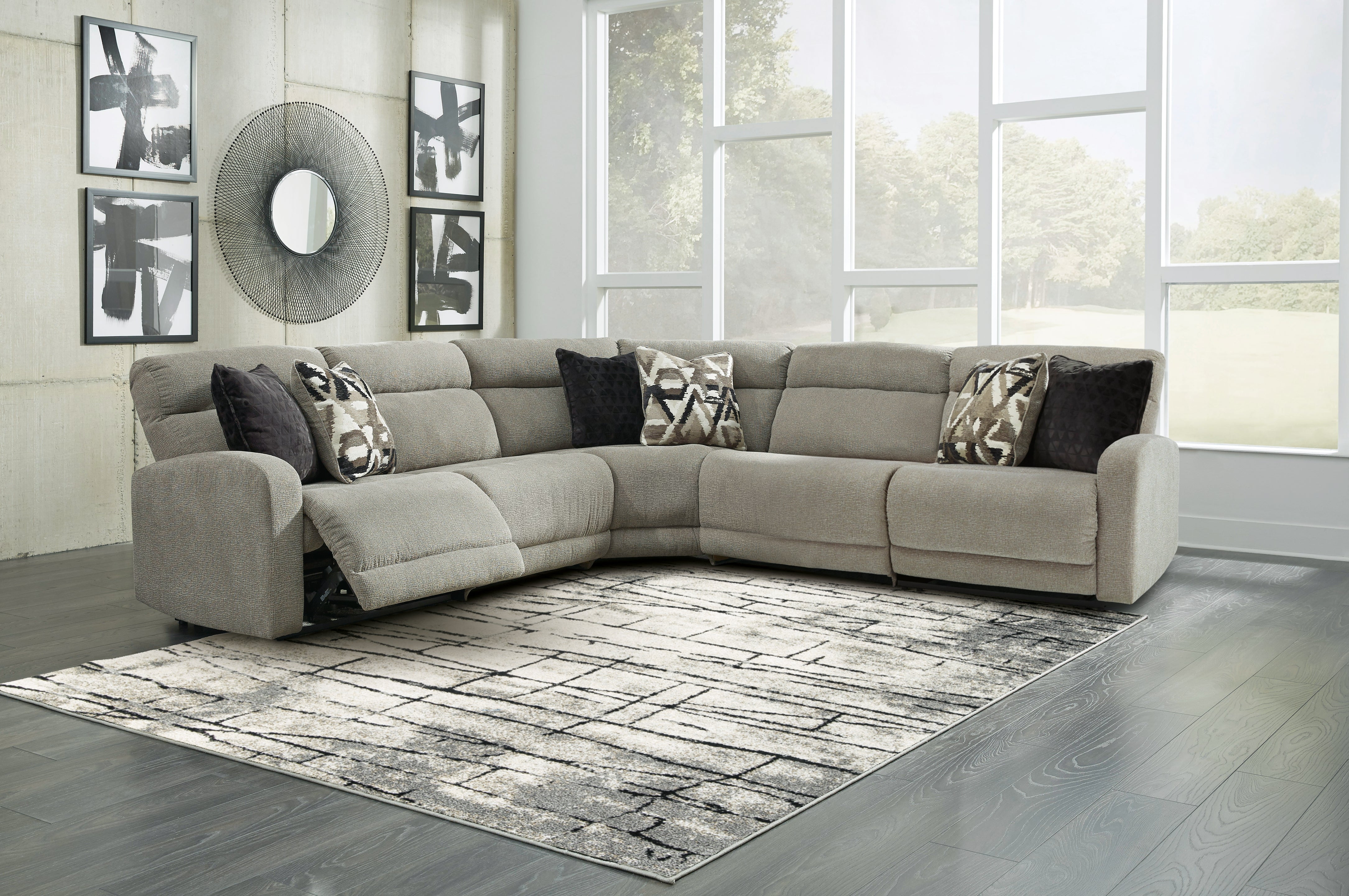 Elite Furniture Outlet - Ashley Furniture - Colleyville Sectional - 7-Piece Power Reclining Sectional with Chaise / Stone - 54405S32
