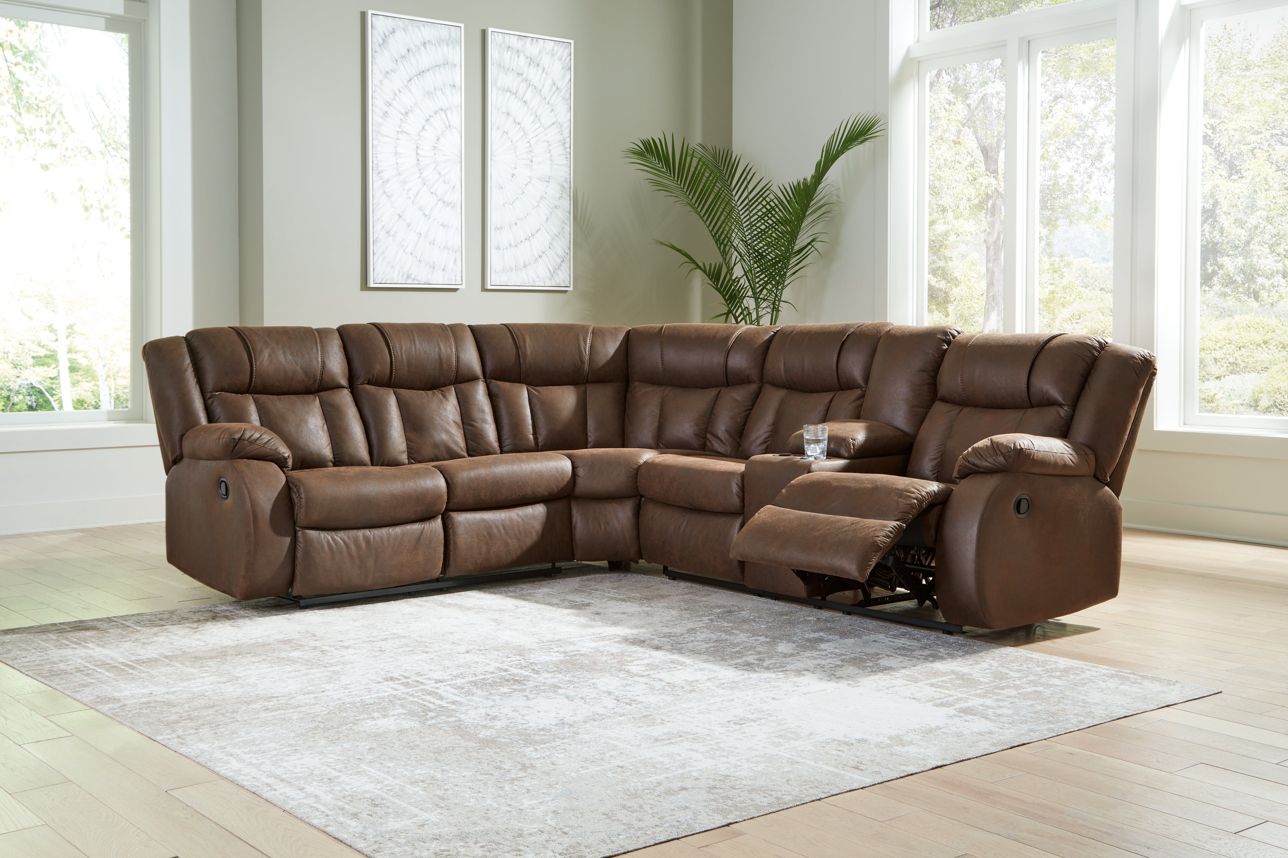 Elite Furniture Outlet - Ashley Furniture - Trail Boys Sectional - 2-Piece Reclining Sectional / Walnut - 82703S1