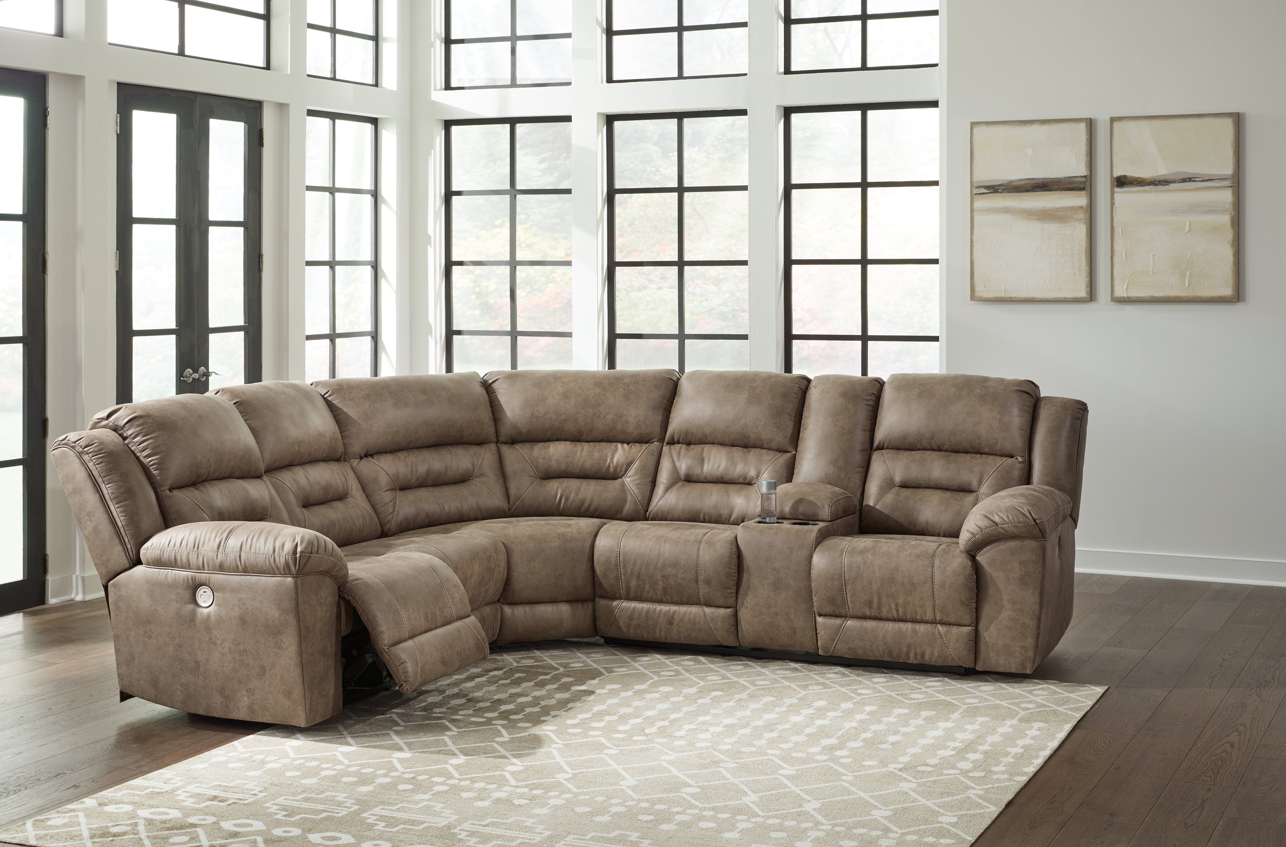 Elite Furniture Outlet - Ashley Furniture - Ravenel Sectional - 4-Piece Power Reclining Sectional / Fossil - 83106S4