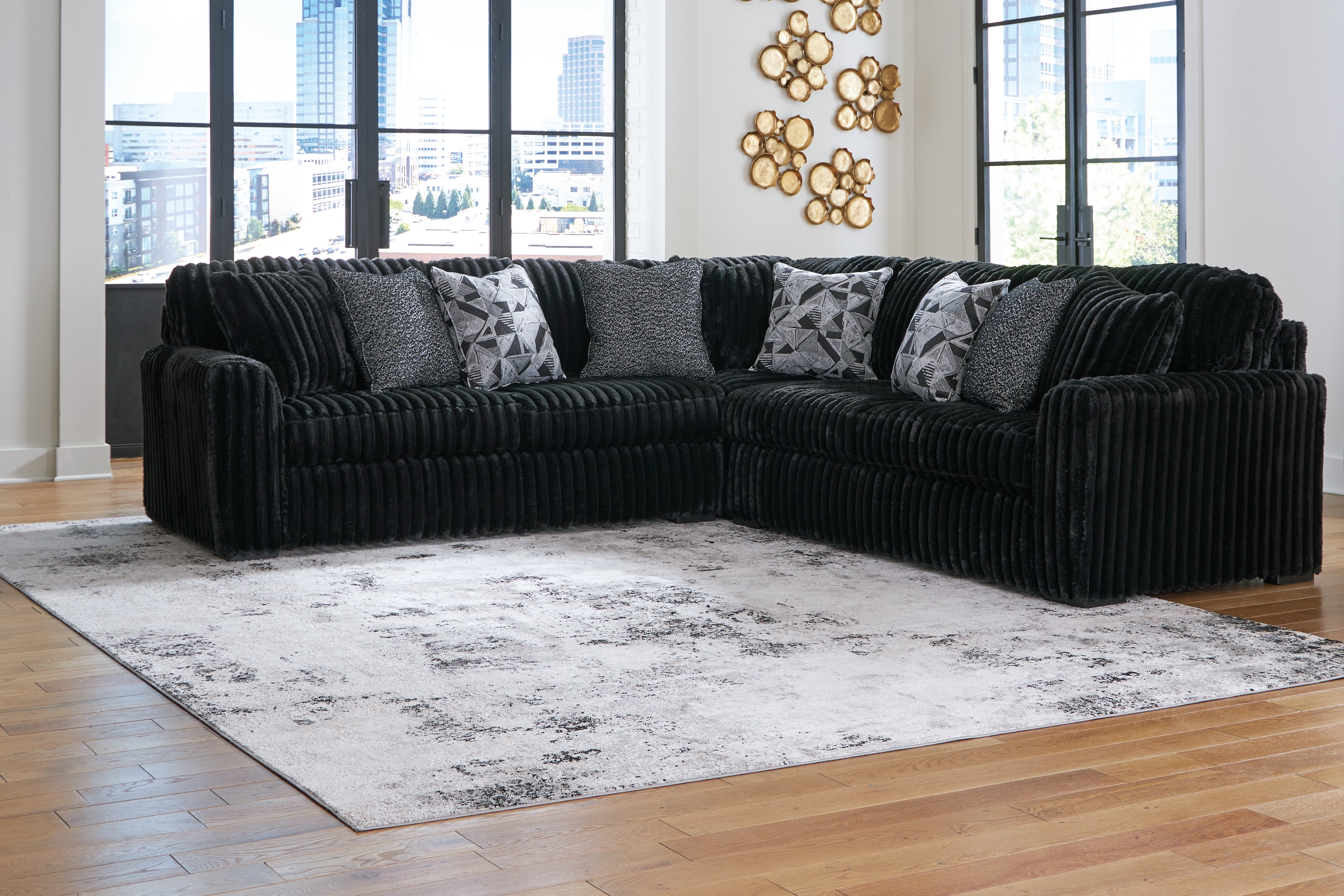 Elite Furniture Outlet - Ashley Furniture - Midnight-Madness Sectional - LAF 3-Piece Sectional with Chaise / Onyx - 98103S9