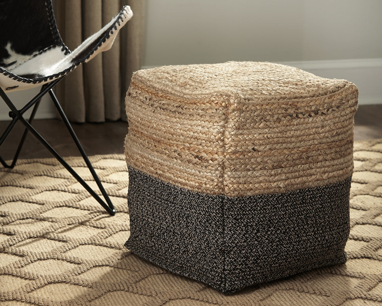 Elite Furniture Outlet - Ashley Furniture - Sweed Valley Pouf - Pouf / Natural/Black - A1000422