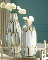 Elite Furniture Outlet - Ashley Furniture - Mohsen Vase - Vase Set (Set of 2) / Gold Finish/White - A2000135
