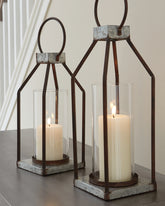 Elite Furniture Outlet - Ashley Furniture - Diedrick Candle Holder - Lantern Set (Set of 2) / Gray/Black - A2000346