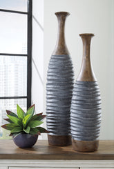 Elite Furniture Outlet - Ashley Furniture - Blayze Vase - Vase Set (Set of 2) / Antique Gray/Brown - A2000388