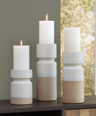 Elite Furniture Outlet - Ashley Furniture - Hurston Candle Holder - Candle Holder Set (3/CN) / Ivory/Brown - A2000583
