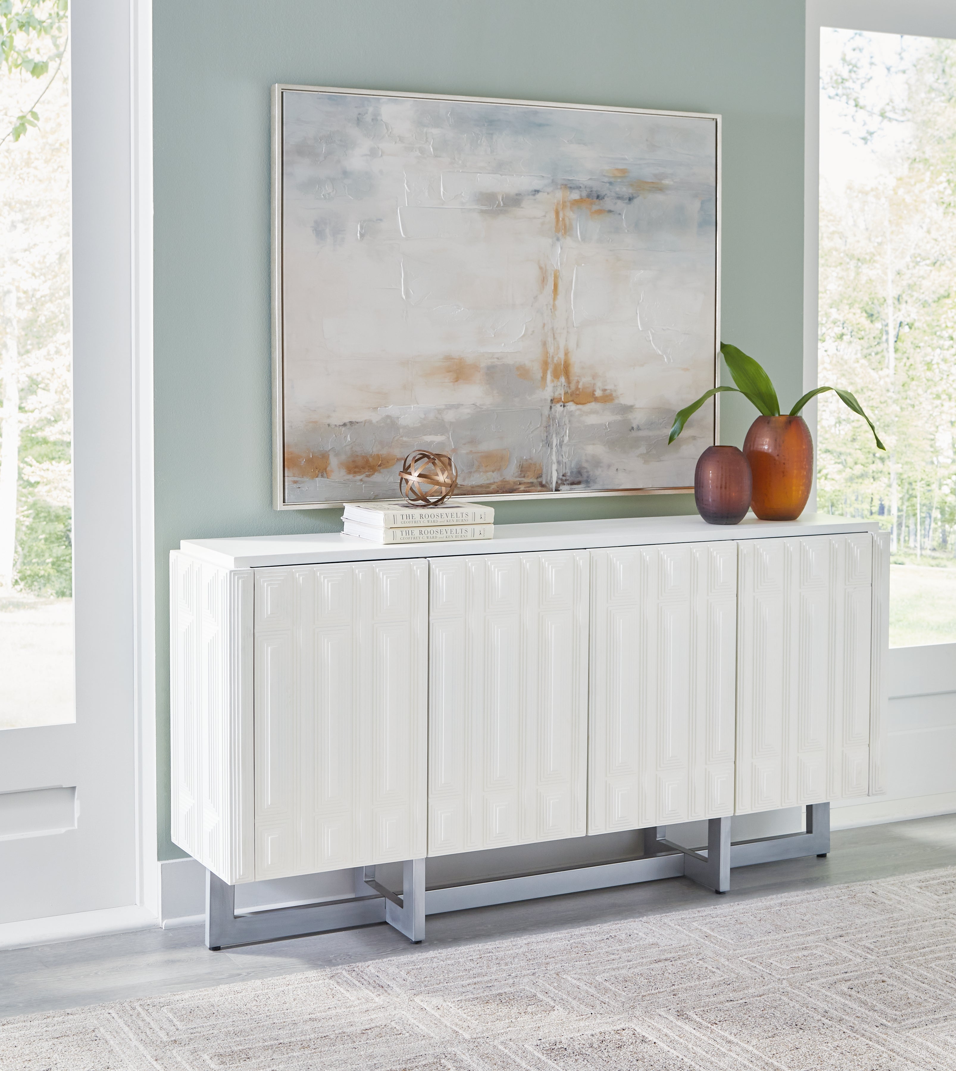 Elite Furniture Outlet - Ashley Furniture - Ornawel Accent Cabinet - Accent Cabinet / Distressed White - A4000569