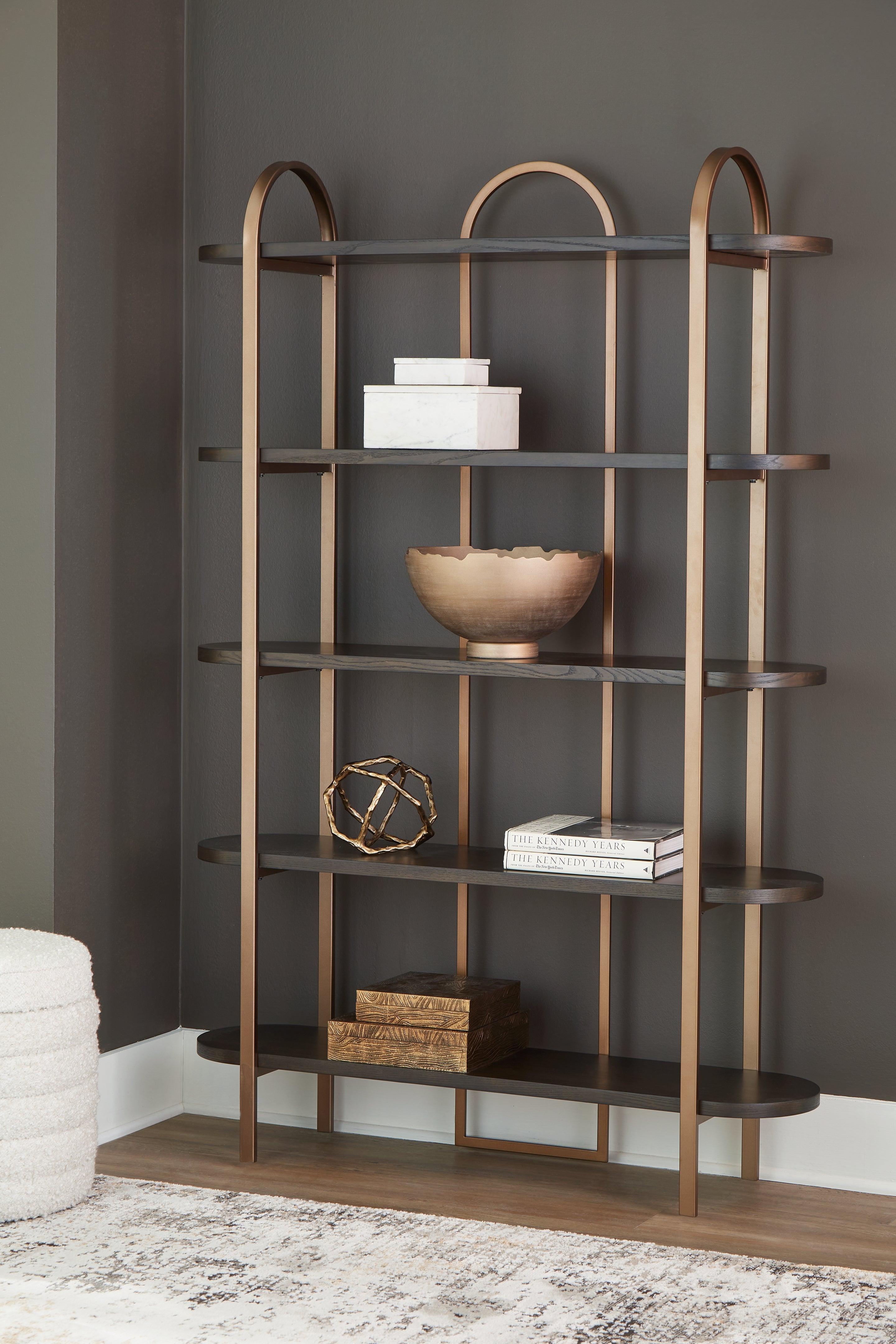 Elite Furniture Outlet - Ashley Furniture - Brentmour Bookcase - Bookcase / Brown/Gold Finish - A4000589