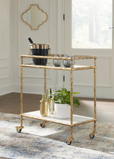 Elite Furniture Outlet - Ashley Furniture - Plattfield Bar Cart - Bar Cart / Antique Gold Finish - A4000625