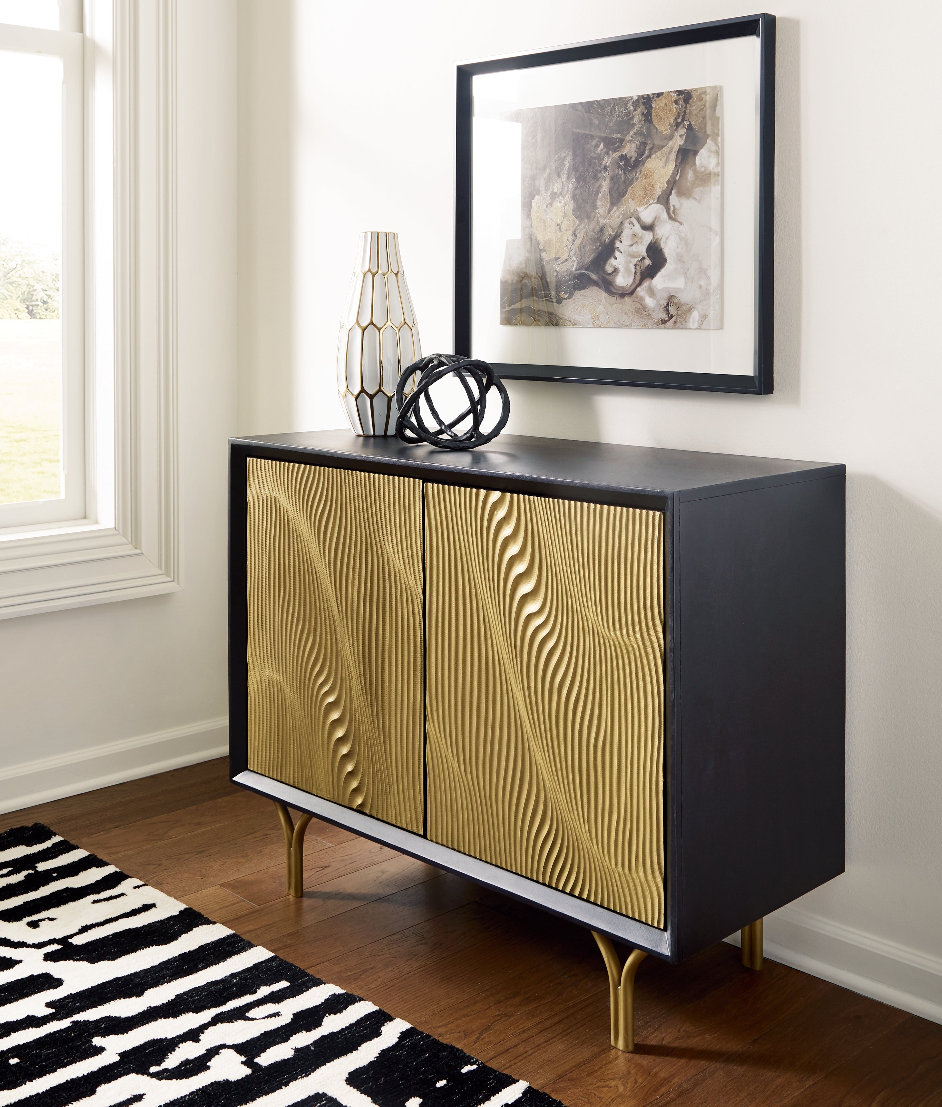 Elite Furniture Outlet - Ashley Furniture - Tayner Accent Cabinet - Accent Cabinet / Black/Gold Finish - A4000654