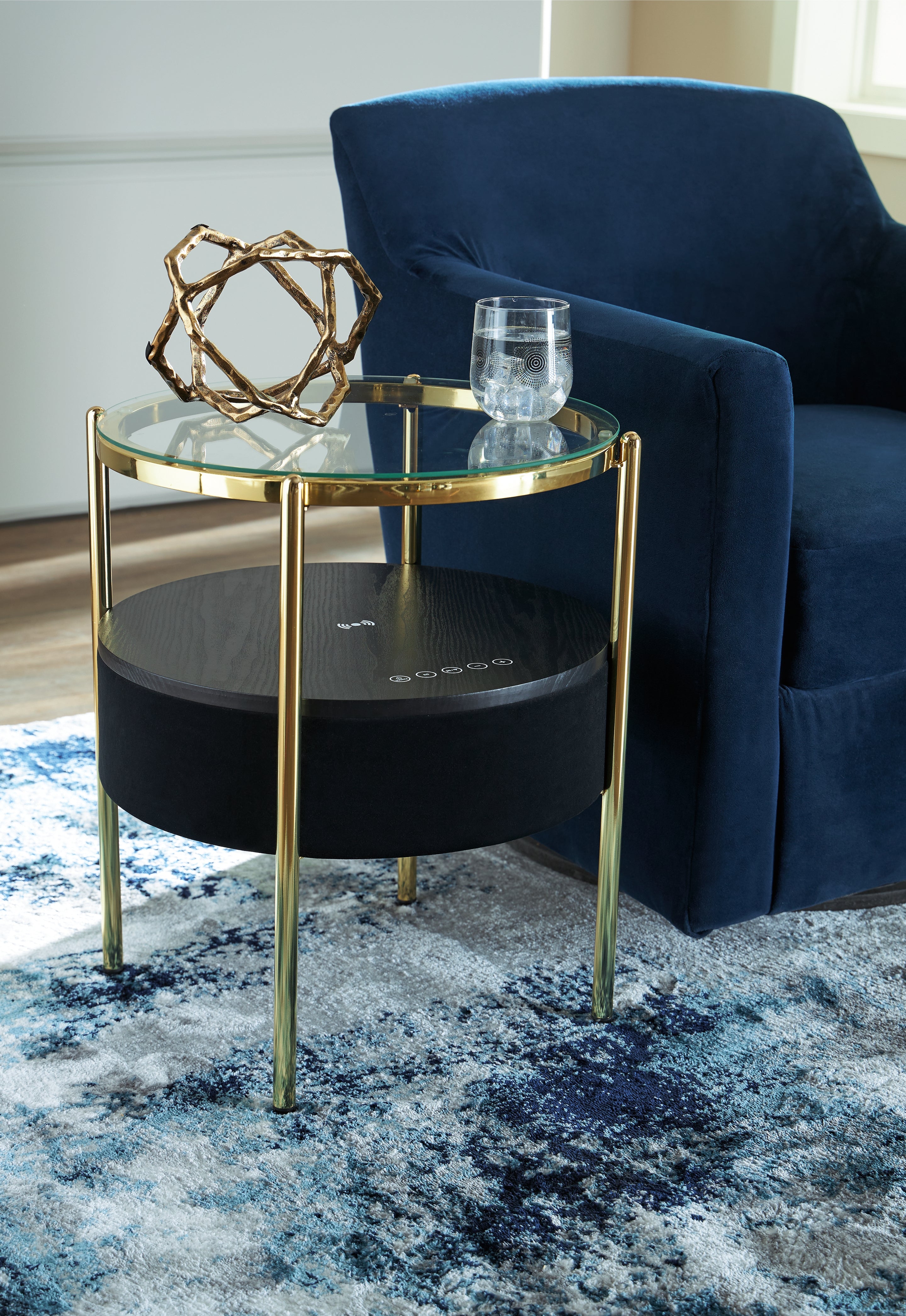 Elite Furniture Outlet - Ashley Furniture - Nedman Accent Table with Speaker - Accent Table with Speaker / Black/Gold Finish - A4000669