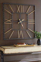 Elite Furniture Outlet - Ashley Furniture - Thames Wall Decor - Wall Clock / Black/Gold Finish - A8010112