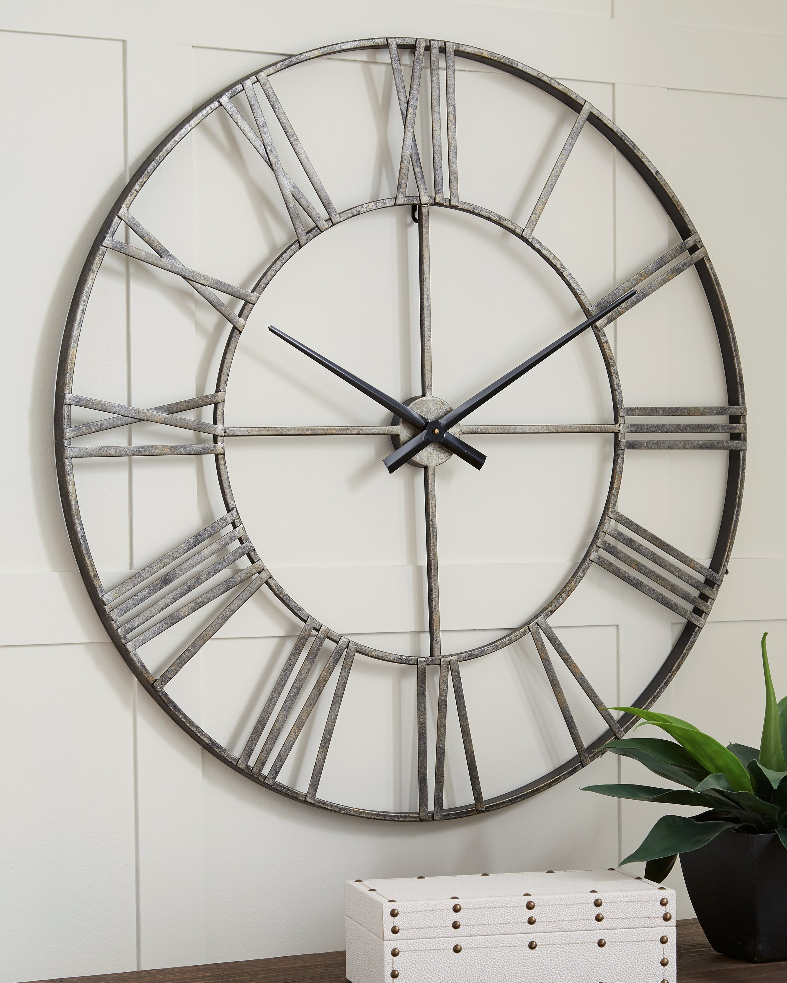 Elite Furniture Outlet - Ashley Furniture - Paquita Wall Decor - Wall Clock / Antique Silver - A8010237