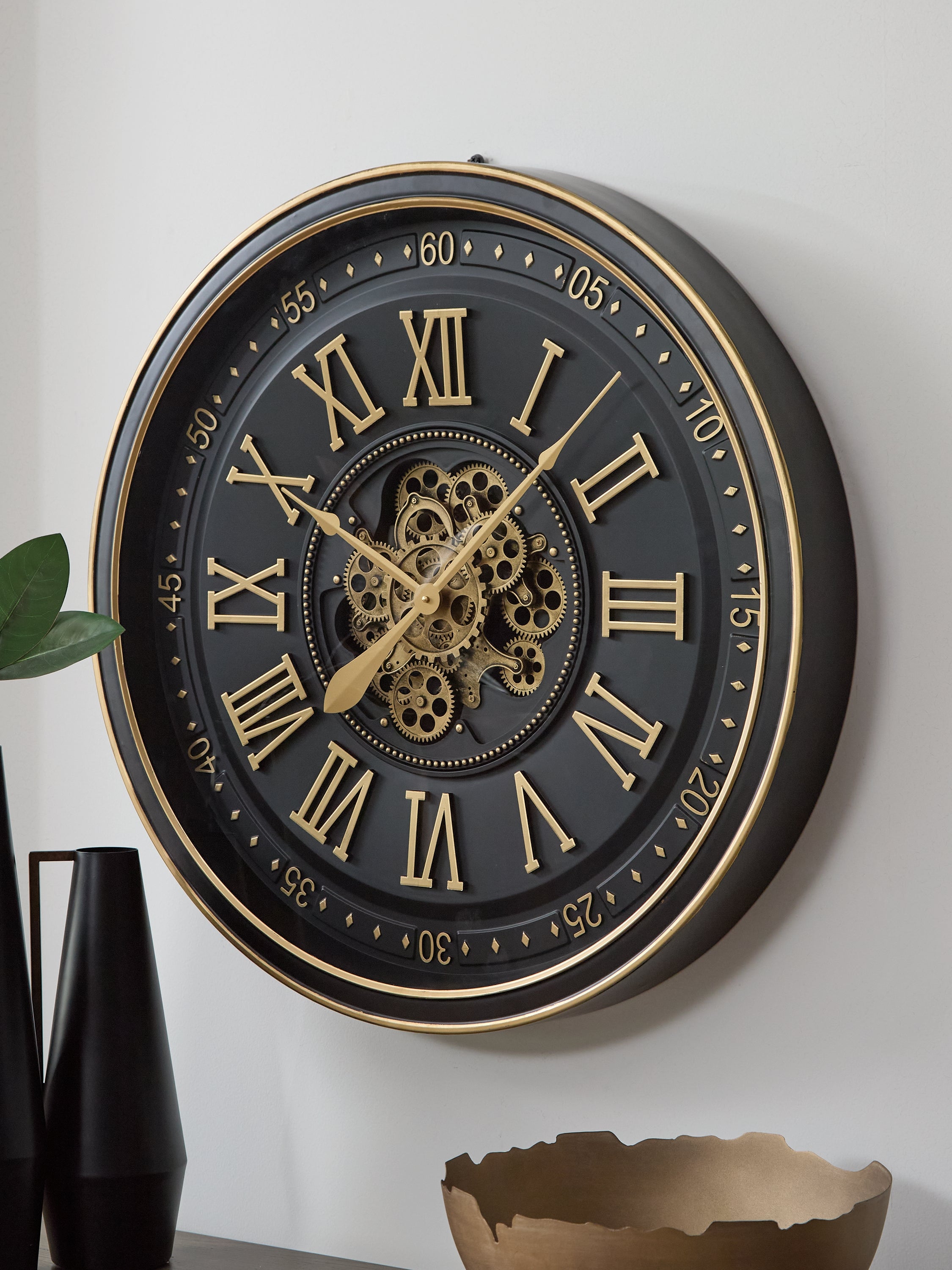 Elite Furniture Outlet - Ashley Furniture - Dairton Wall Decor - Wall Clock / Black/Gold Finish - A8010385