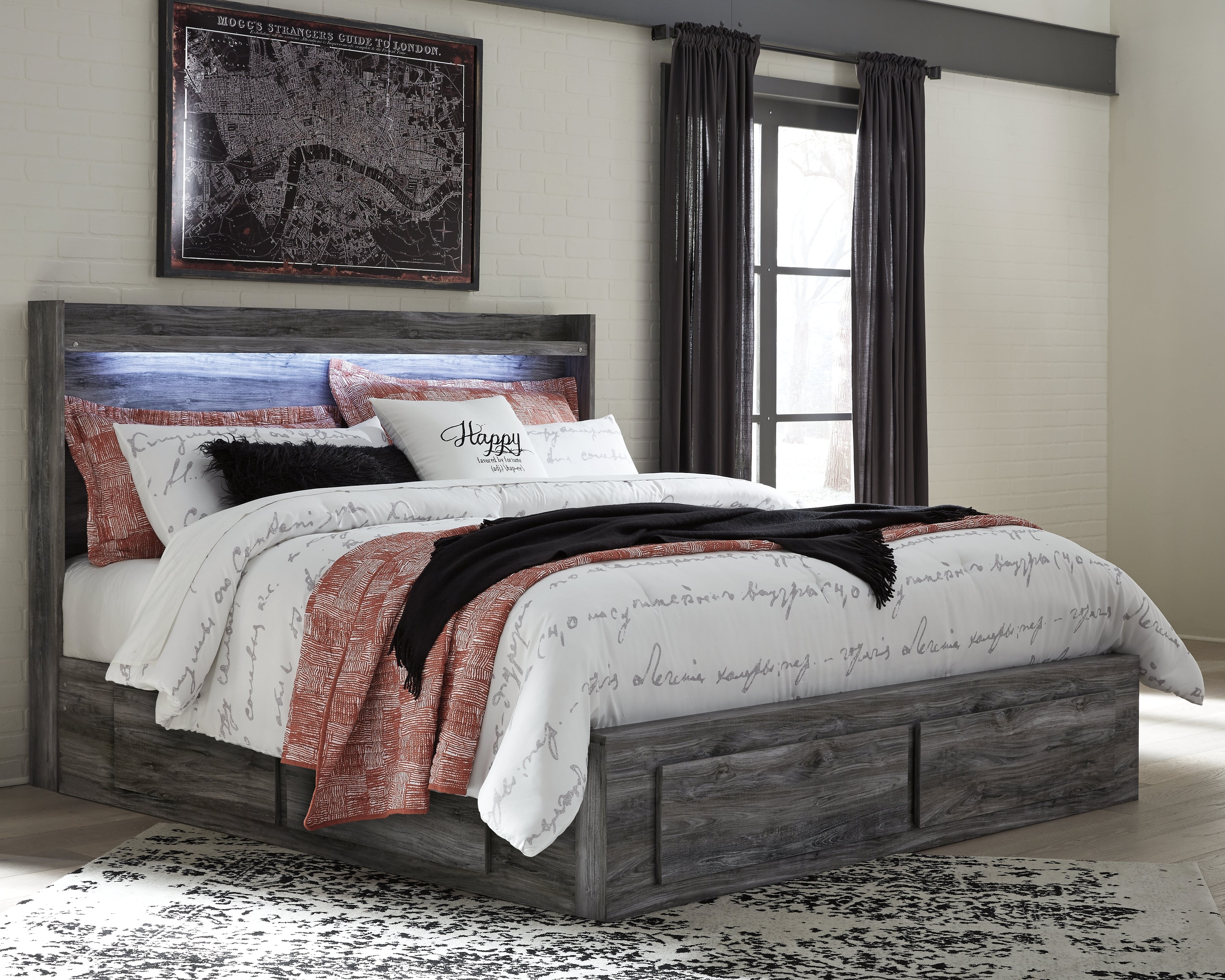 Elite Furniture Outlet - Ashley Furniture - Baystorm Bedroom - Full Panel Bed with 2 Storage Drawers / Gray - B221B34