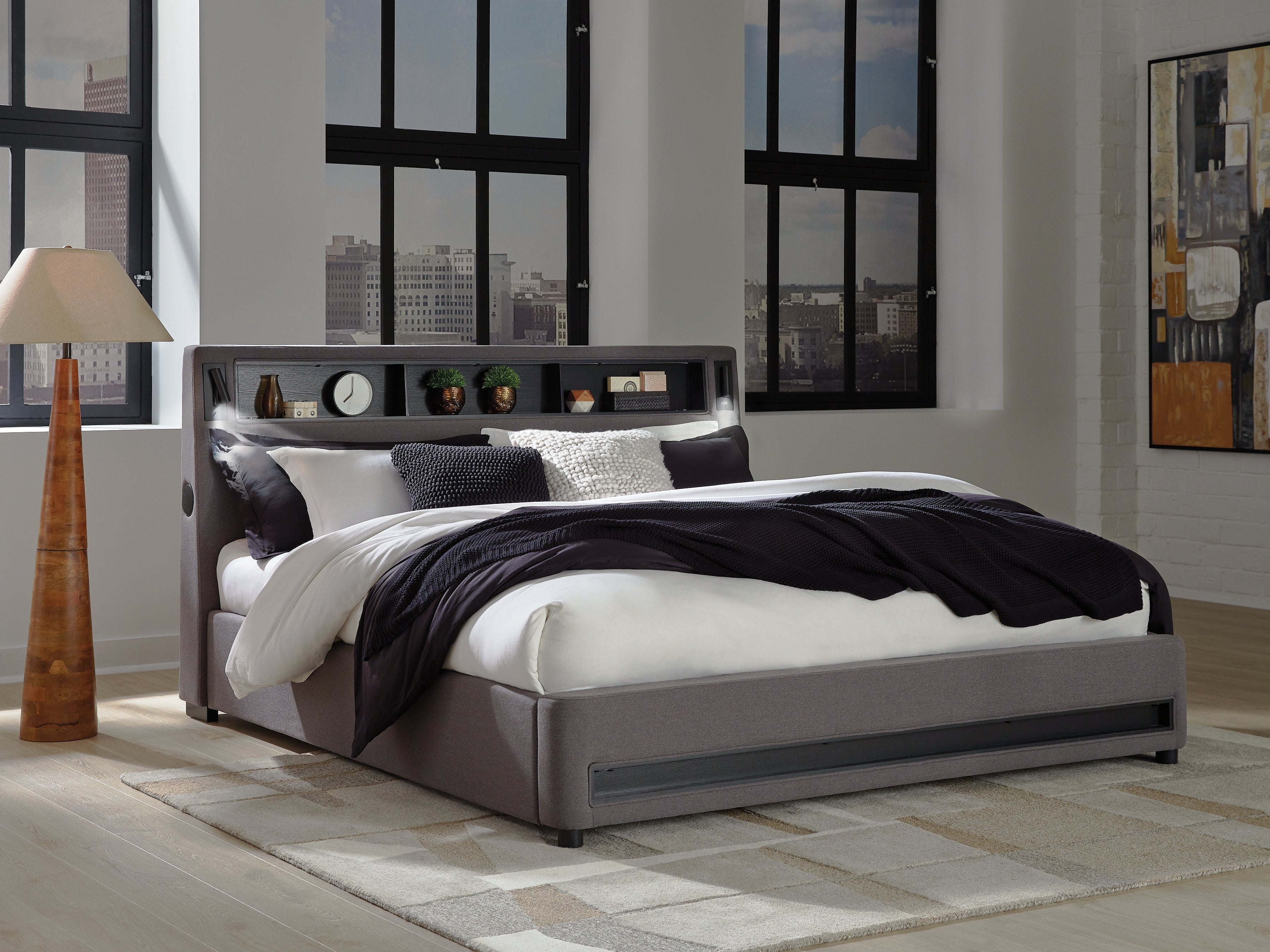 Elite Furniture Outlet - Ashley Furniture - Verishaw Bedroom - King Upholstered Bed / Gray - PCB2721B21