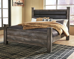 Elite Furniture Outlet - Ashley Furniture - Wynnlow Bedroom - Queen Upholstered Poster Bed / Gray - B440B7