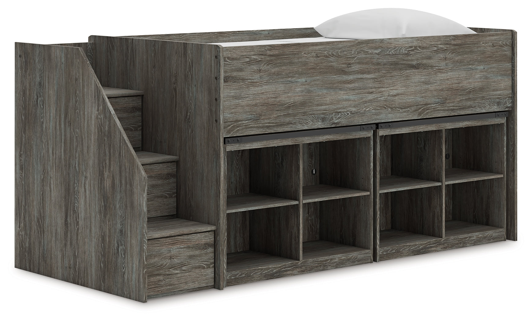 Elite Furniture Outlet - Ashley Furniture - Frandern Twin Loft Bed with Bookcase Storage - Twin Loft Bed with Bookcase Storage / Warm Gray - B4480B25