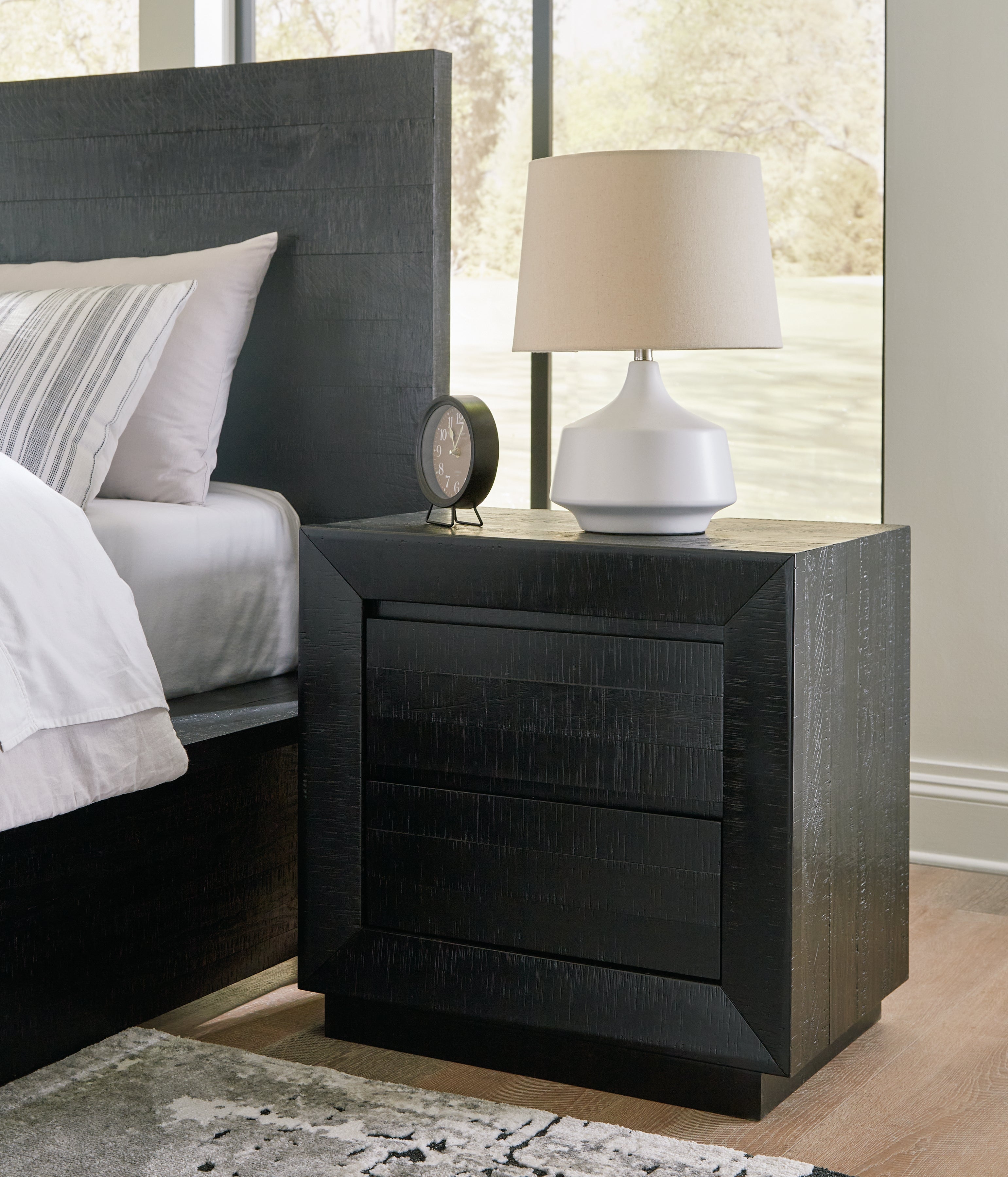 Elite Furniture Outlet - Ashley Furniture - Londer Bedroom - Two Drawer Night Stand / Black - B768-92