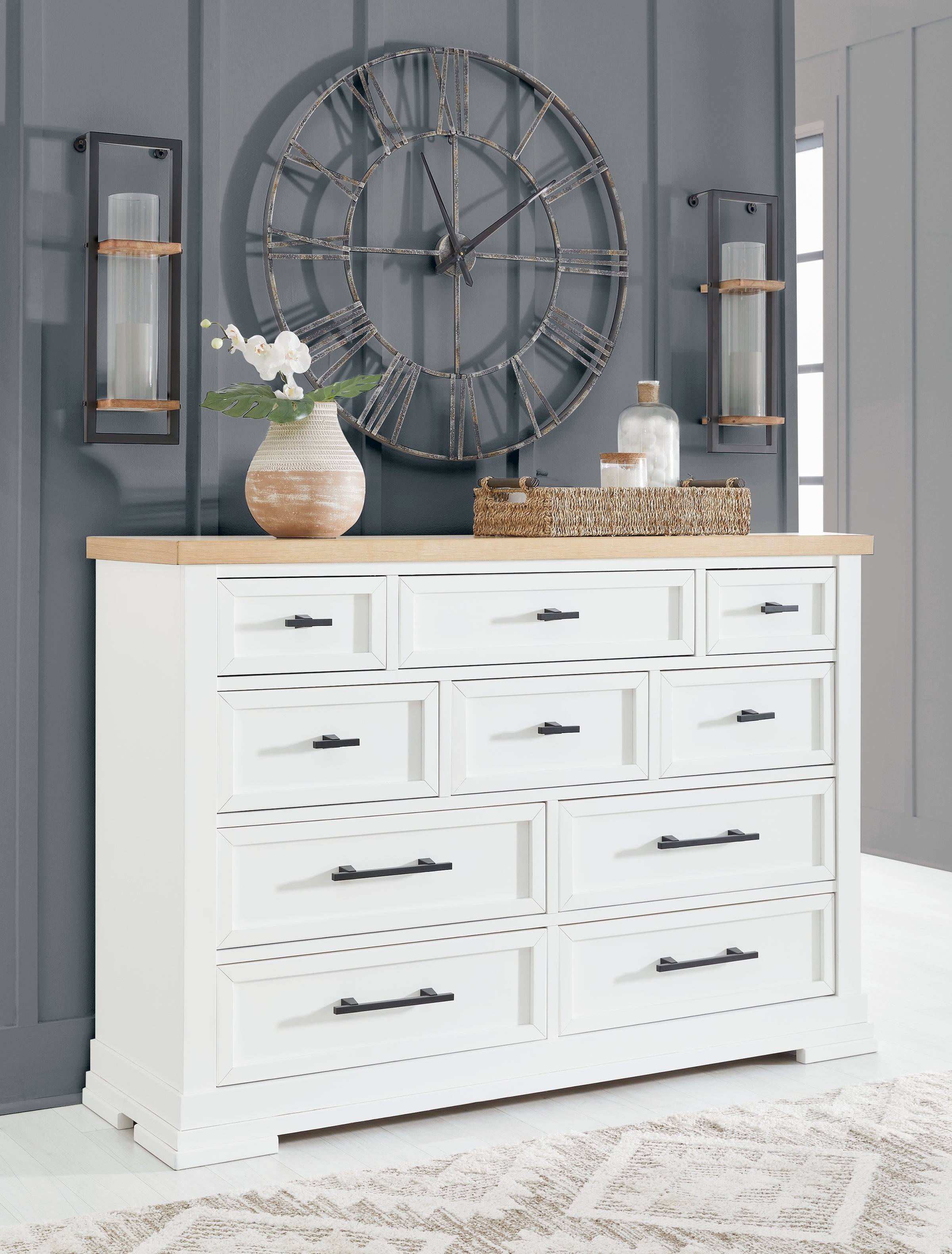 Elite Furniture Outlet - Ashley Furniture - Ashbryn Bedroom - Dresser and Mirror / White/Natural - B844B1