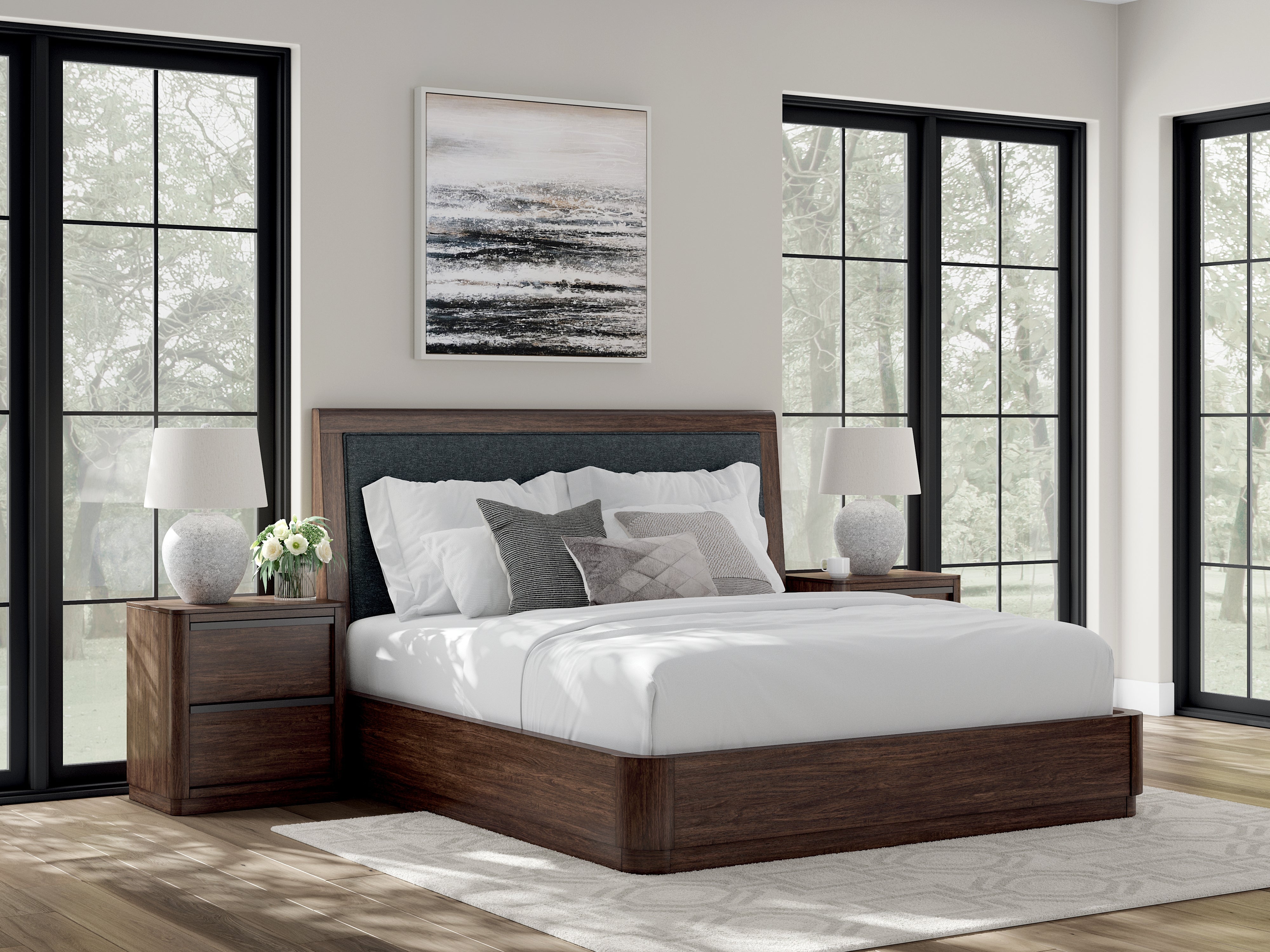 Elite Furniture Outlet - Ashley Furniture - Dilenno Bedroom - Queen Upholstered Panel Bed / Dark Brown - PCB857B4
