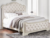 Elite Furniture Outlet - Ashley Furniture - Arlendyne Bedroom - King Upholstered Bed / Antique White - B980B4