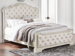 Elite Furniture Outlet - Ashley Furniture - Arlendyne Bedroom - King Upholstered Bed / Antique White - B980B4