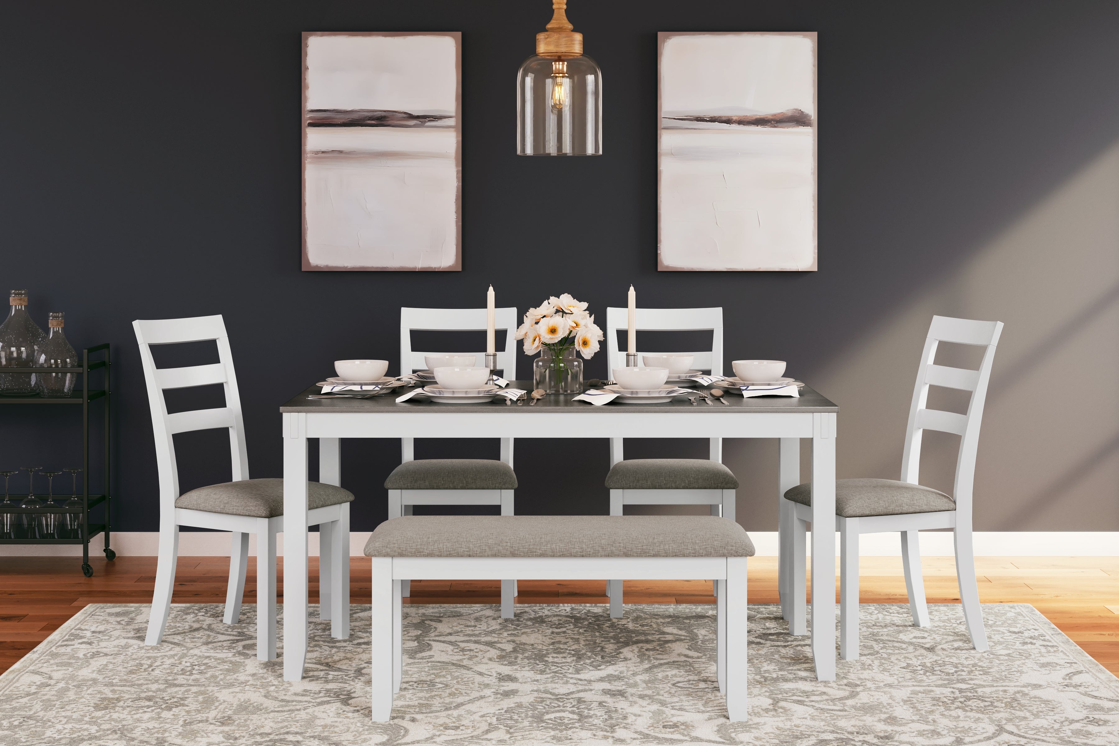 Elite Furniture Outlet - Ashley Furniture - Stonehollow Dining Room - RECT DRM Table Set (6/CN) / White/Gray - D382-325
