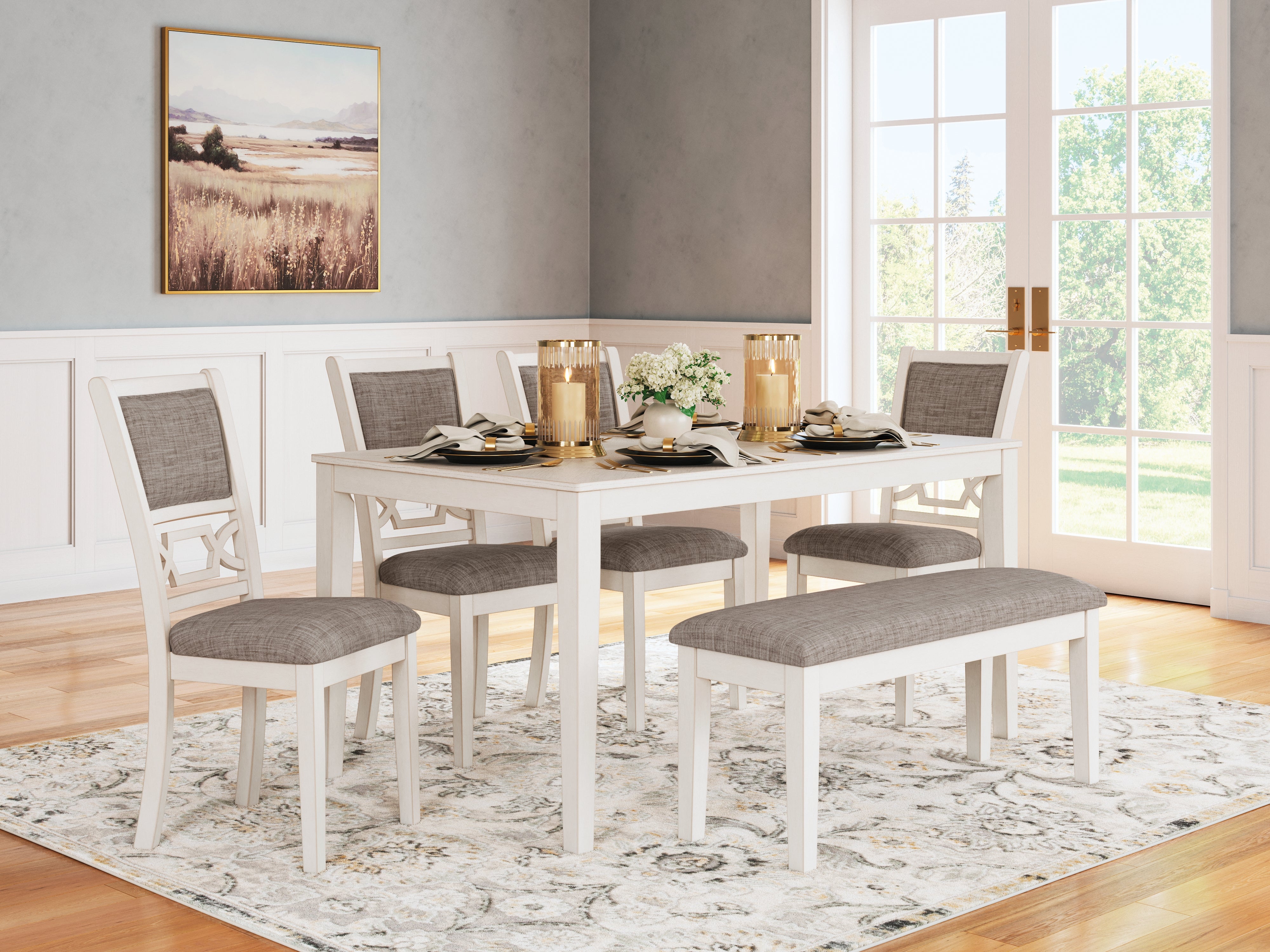 Elite Furniture Outlet - Ashley Furniture - Erinberg Dining Room - Dining Room Table Set (6/CN) / Antique White - D423-325