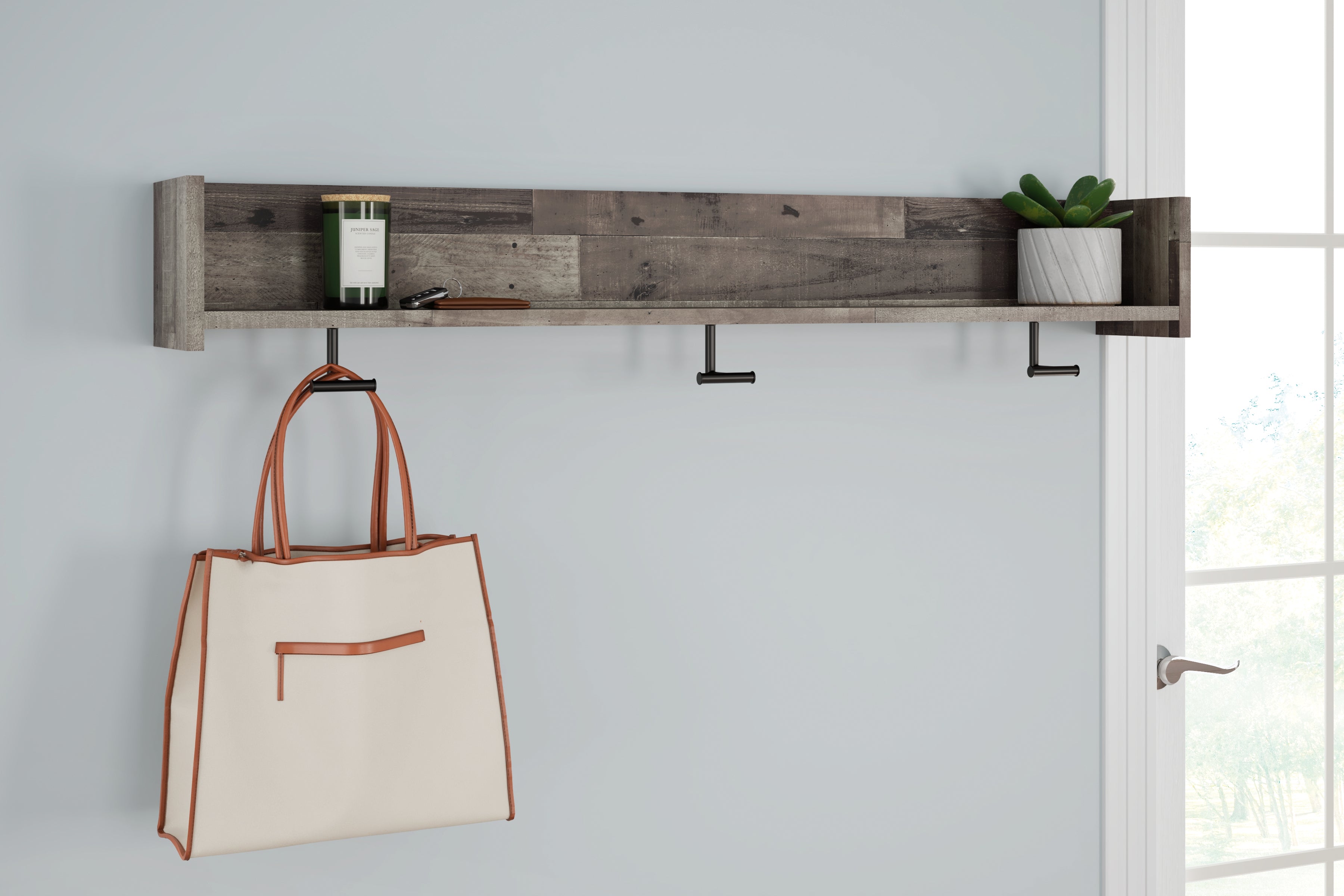 Elite Furniture Outlet - Ashley Furniture - Neilsville Wall Decor - Wall Mounted Coat Rack w/Shelf / Whitewash - EA2320-151