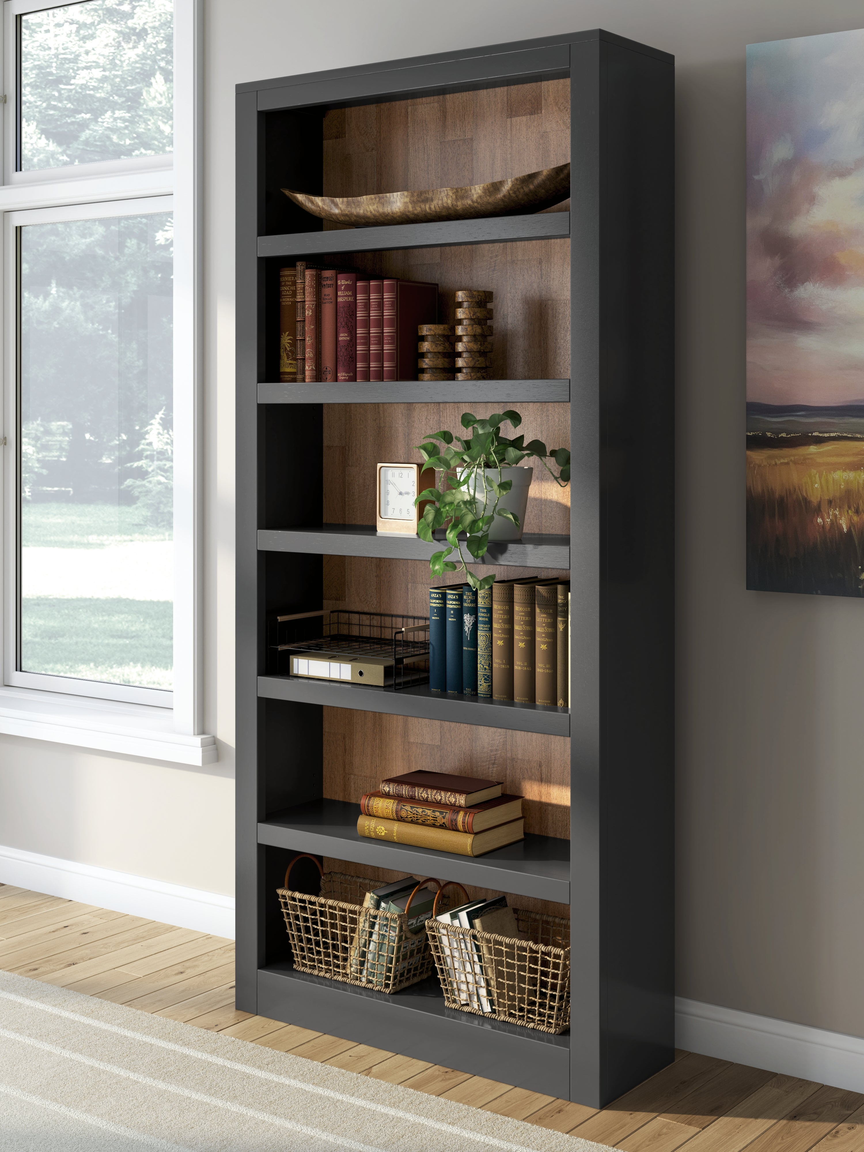 Elite Furniture Outlet - Ashley Furniture - Wildenauer Bookcase - Bookcase / Brown/Black - H664-70