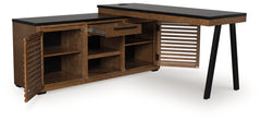 Elite Furniture Outlet - Ashley Furniture - Kallari Office Desk - Credenza with Desk Return / Warm Brown/Black - H737H1