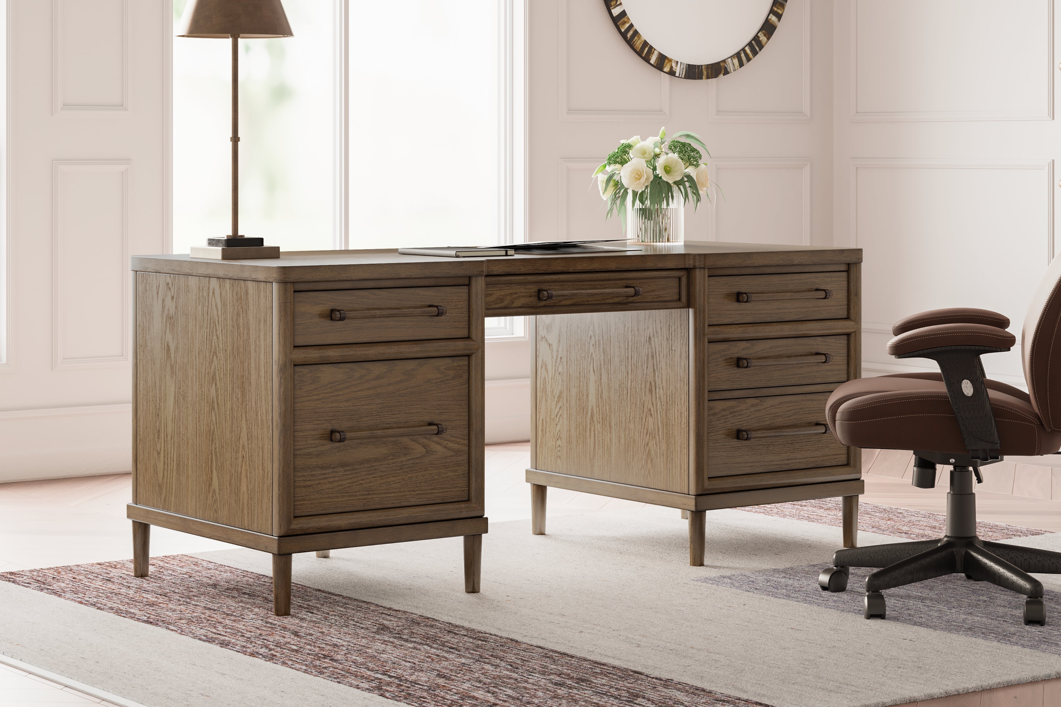 Elite Furniture Outlet - Ashley Furniture - Roanhowe Office Desk - Home Office Desk / Brown - H769-21
