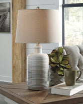 Elite Furniture Outlet - Ashley Furniture - Marnina Lighting - Ceramic Table Lamp (Set of 2) / Taupe - L121854