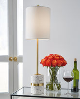 Elite Furniture Outlet - Ashley Furniture - Maywick Lighting - Table Lamp (Set of 2) / White/Brass Finish - L235674X2