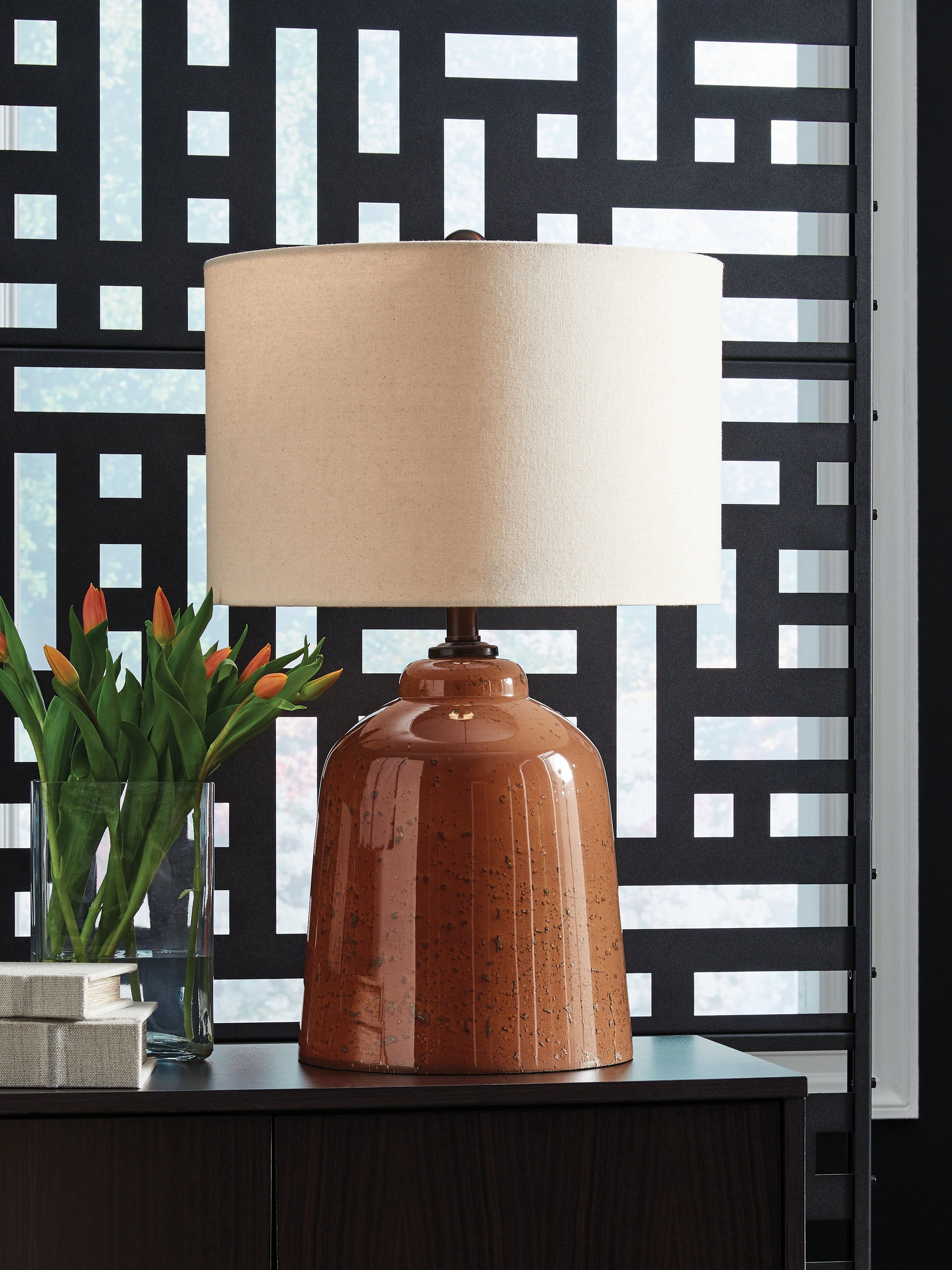 Elite Furniture Outlet - Ashley Furniture - Aaleahya Lighting - Glass Table Lamp (1/CN) / Rust - L430904