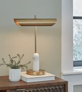 Elite Furniture Outlet - Ashley Furniture - Rowleigh Lighting - Marble Desk Lamp (1/CN) / Gold Finish/White - L734392