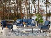 Elite Furniture Outlet - Ashley Furniture - Gali Outdoor - Sofa/Chairs/Table Set (4/CN) / Gray/Blue - P275-081