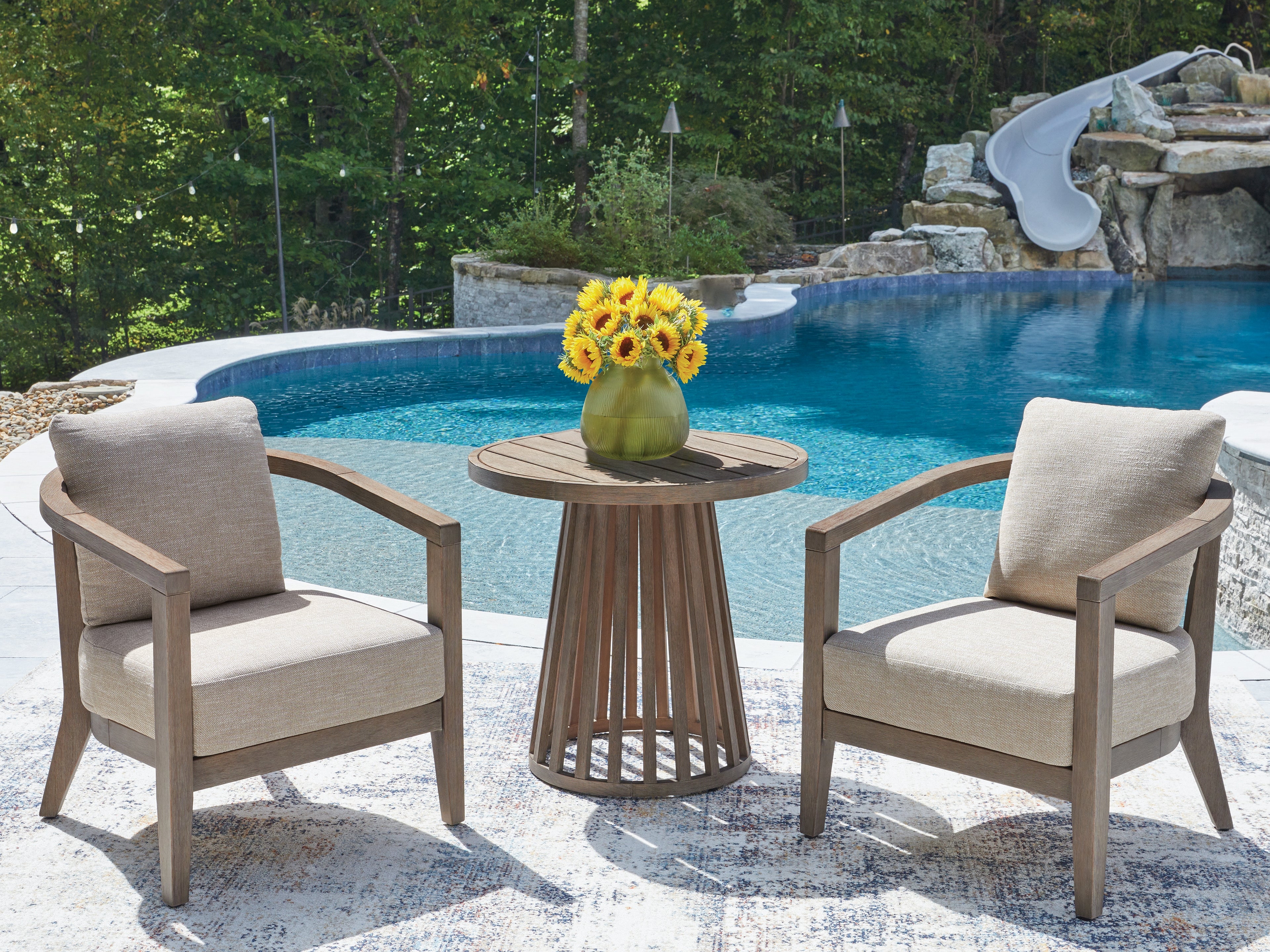 Elite Furniture Outlet - Ashley Furniture - Joy Lagoon Outdoor - Chairs w/CUSH/Table Set (3/CN) - PCP310-050