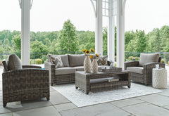 Elite Furniture Outlet - Ashley Furniture - Oasis Court Outdoor - Sofa/Chairs/Table Set (4/CN) / Gray - P335-081