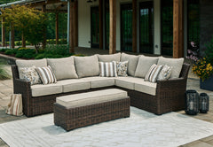 Elite Furniture Outlet - Ashley Furniture - Brook Ranch Outdoor - Sofa SEC/Bench w/CUSH (3/CN) / Brown - P465-822