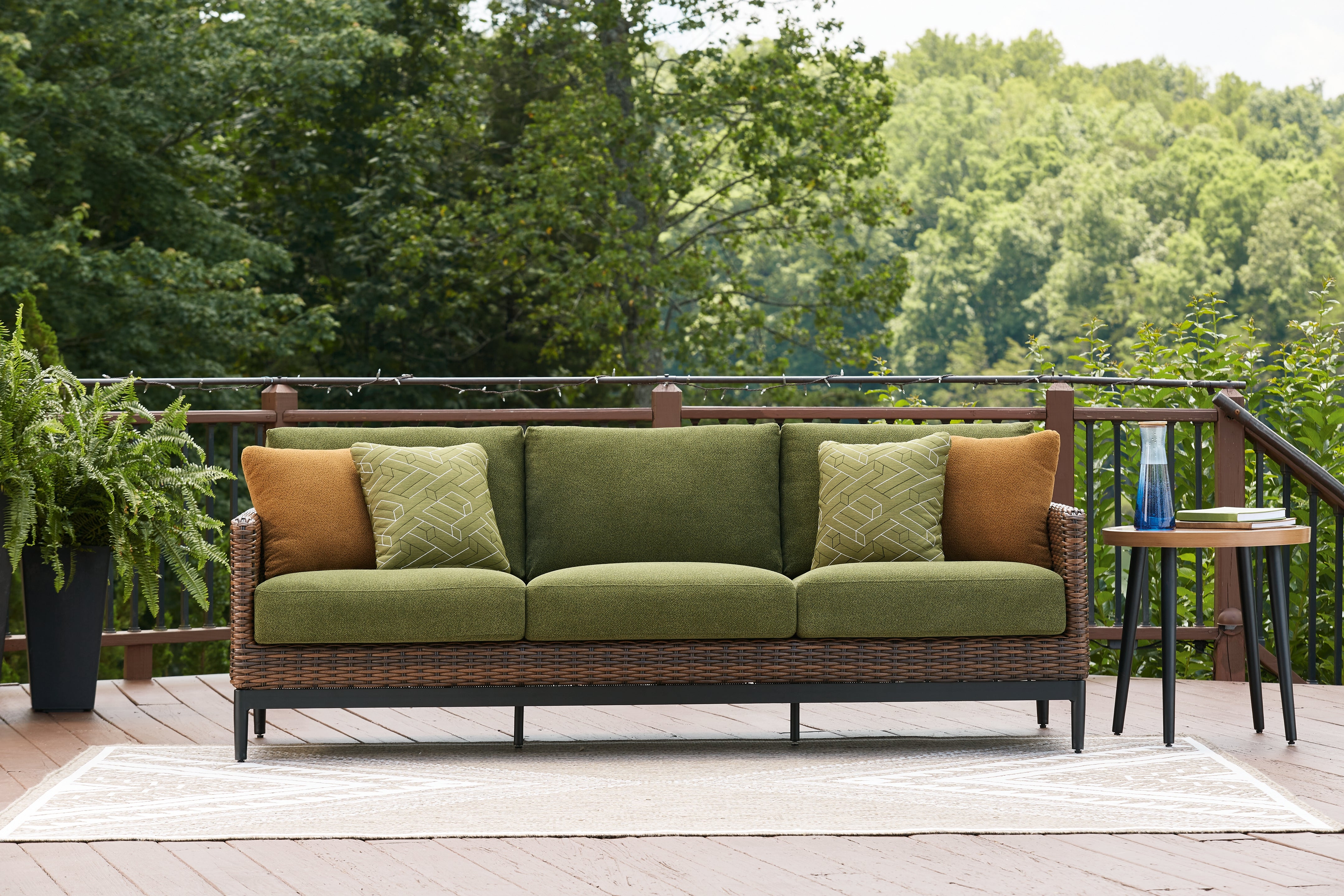 Elite Furniture Outlet - Ashley Furniture - Horizon Hall Outdoor - Sofa with Cushion / Brown/Green - P572-838