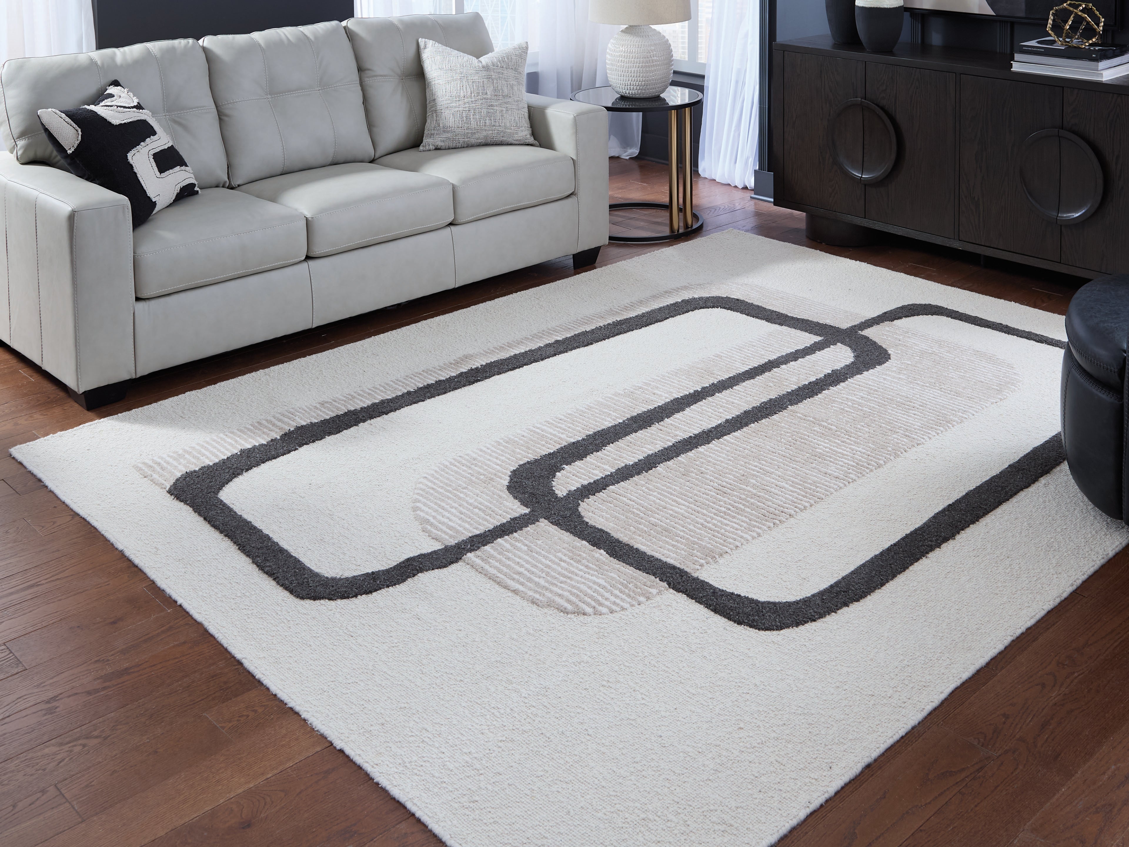 Elite Furniture Outlet - Ashley Furniture - Davismour Rug - 7'8" x 10' Area Rug / Ivory/Taupe/Charcoal - R407561