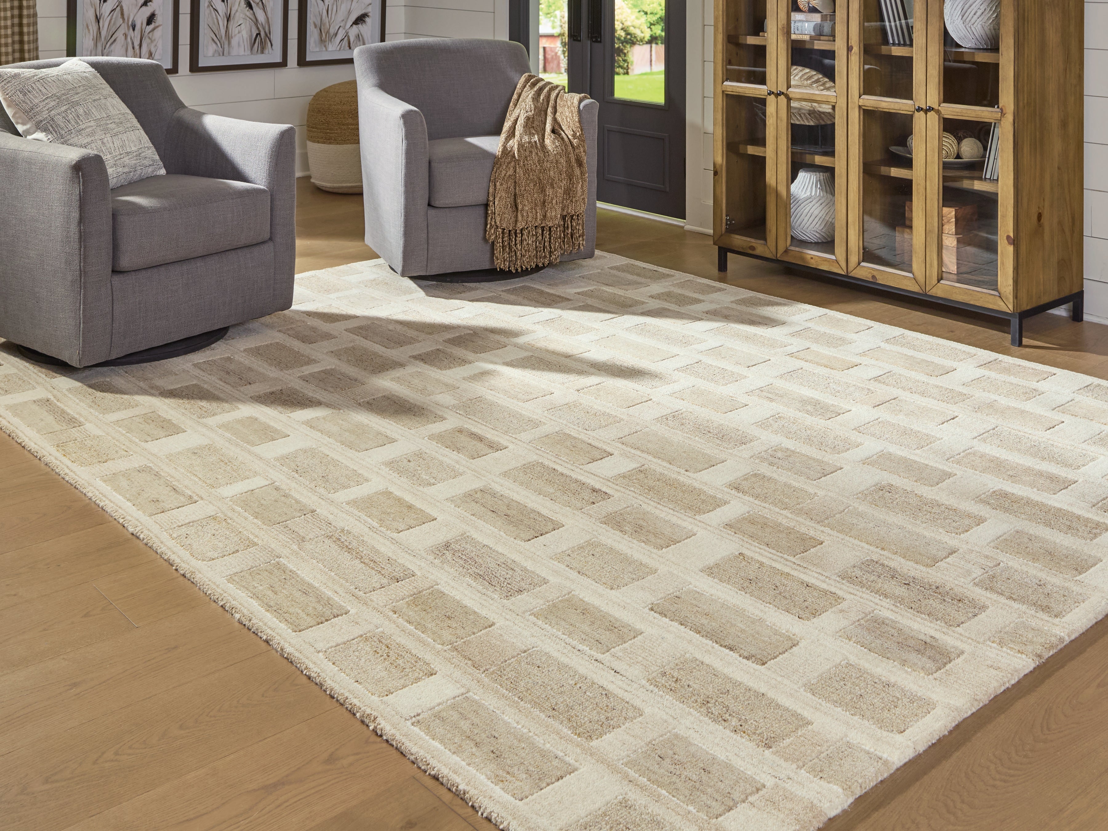 Elite Furniture Outlet - Ashley Furniture - Lisgrove Rug - 7'8" x 10' Area Rug / Tan/Brown/White - R407711